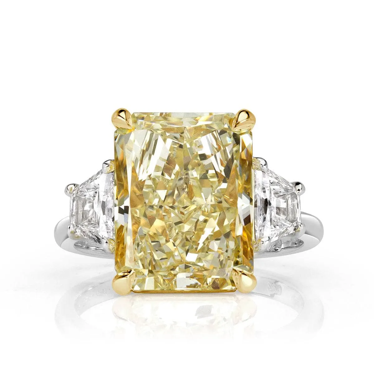 Three Stone Yellow Diamond Radiant Cut Engagement Ring