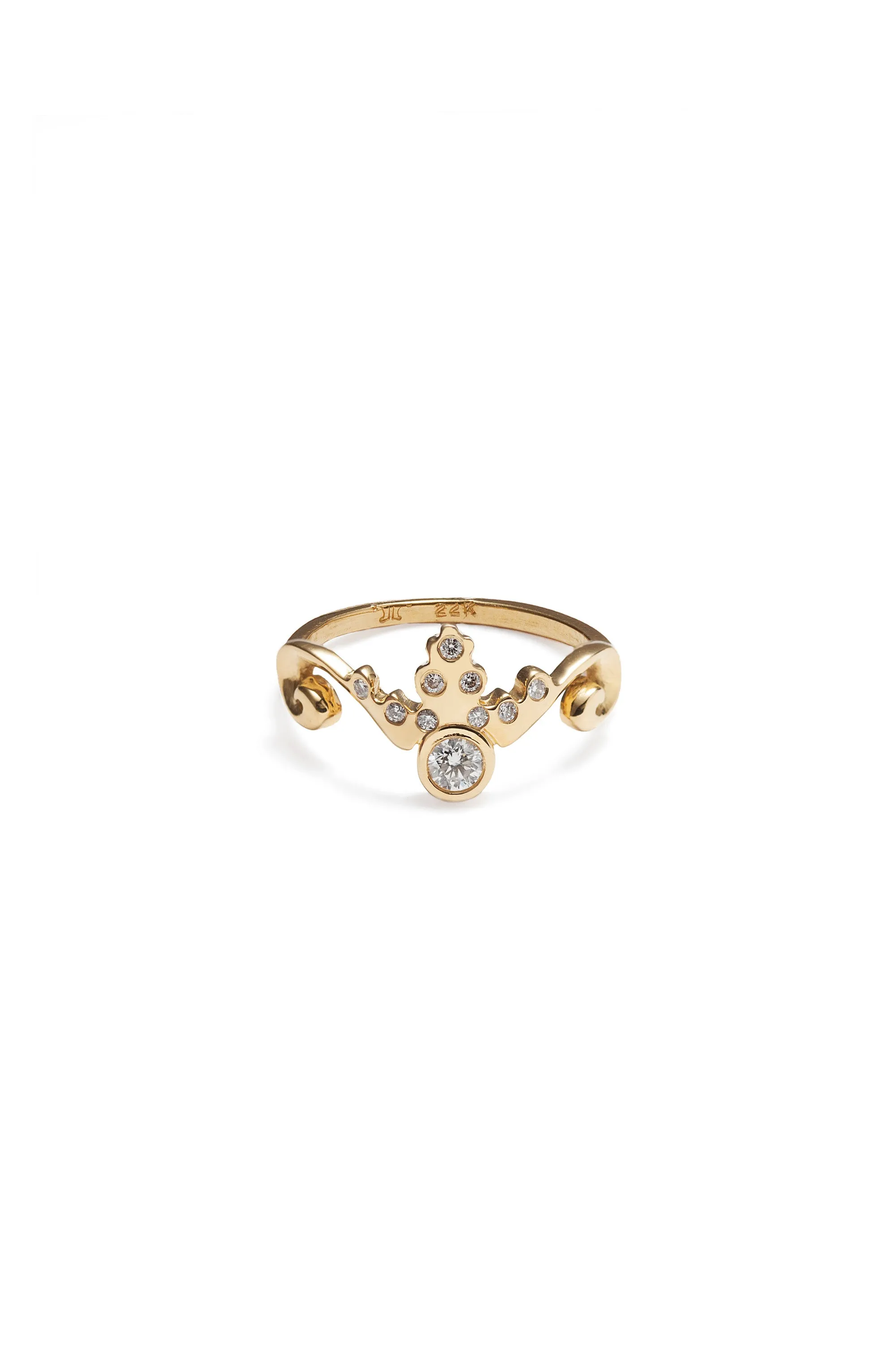 Tiara Ring with Brilliant Cut Diamond and Diamond Melee in 22k Gold