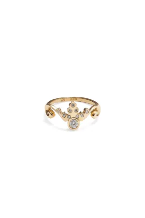 Tiara Ring with Brilliant Cut Diamond and Diamond Melee in 22k Gold