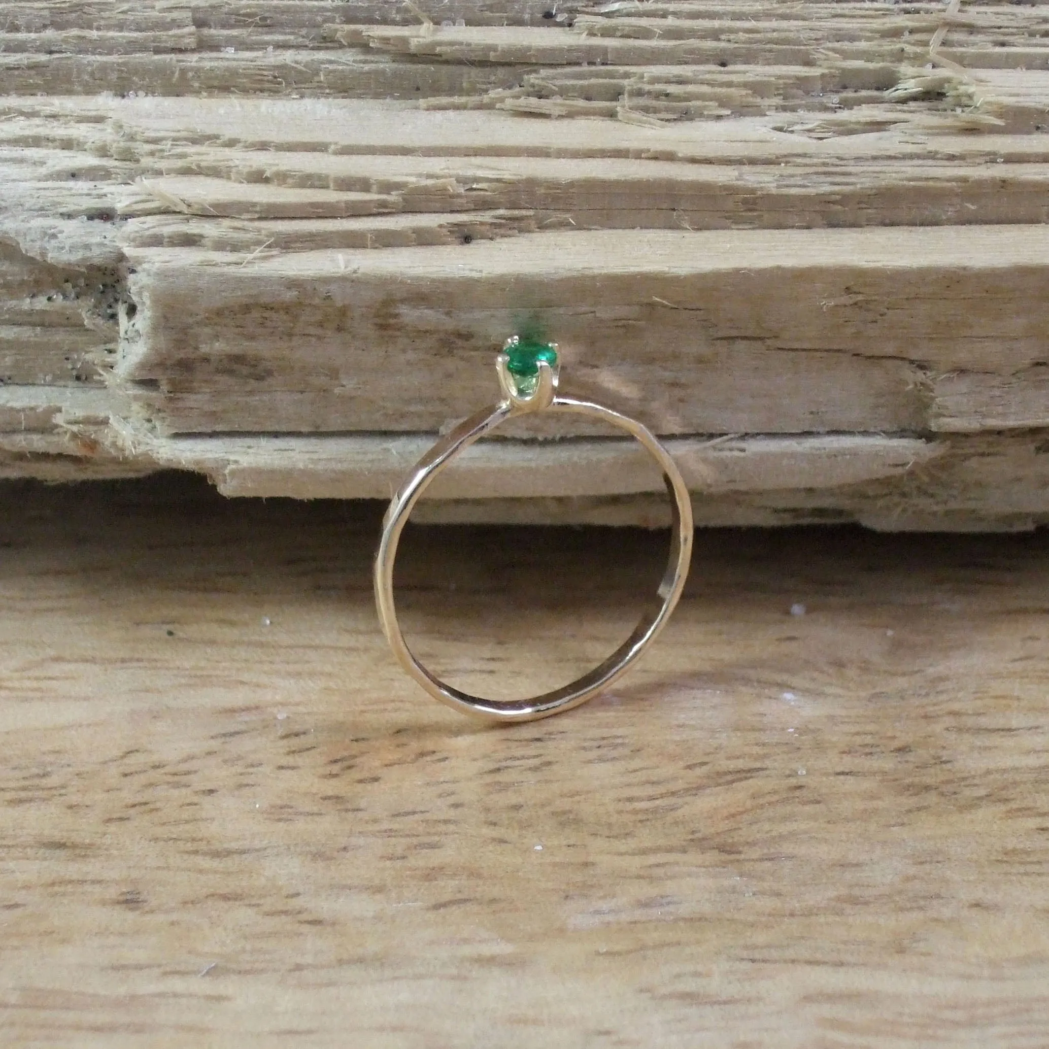 Tiny Precious Emerald ring in 14K Yellow Gold