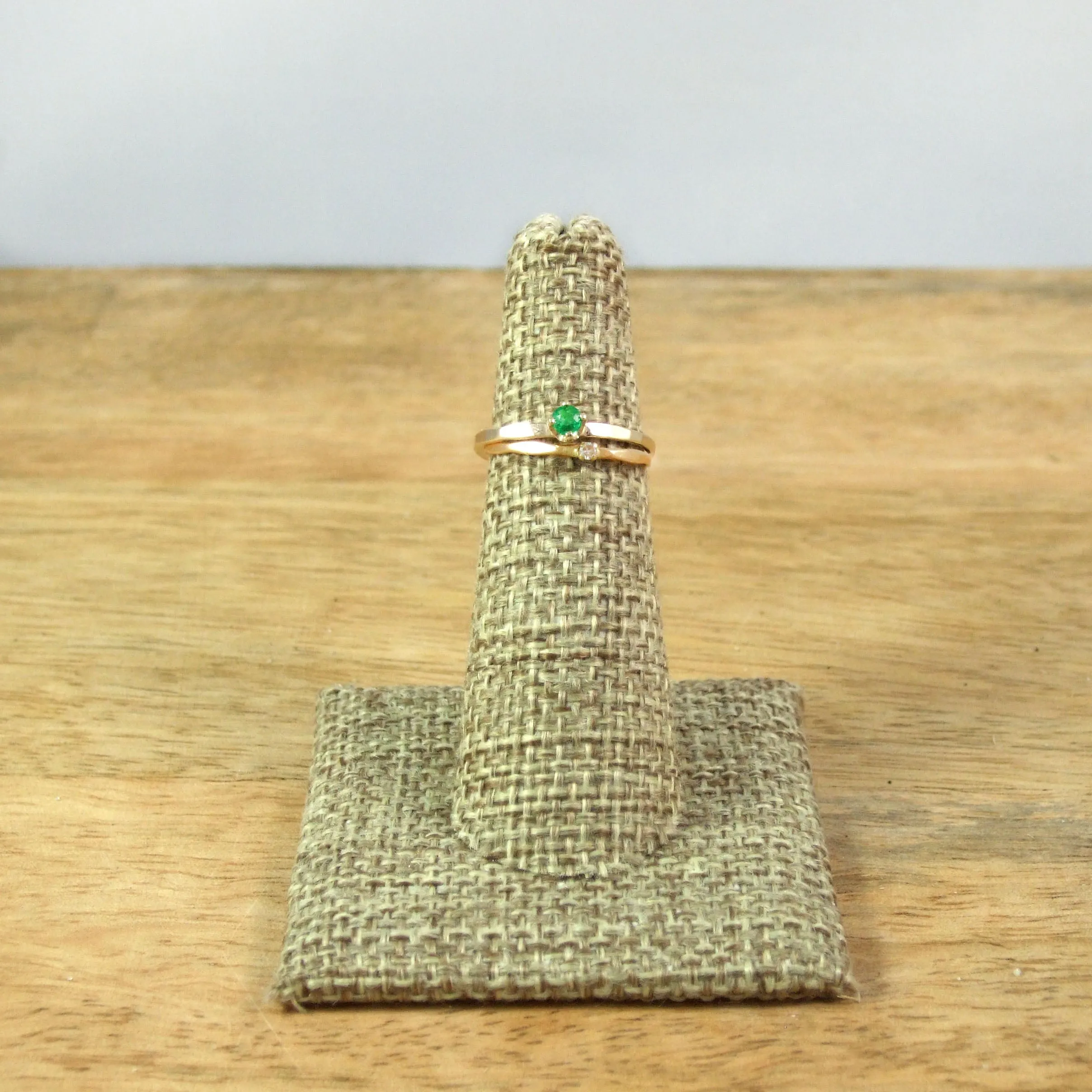 Tiny Precious Emerald ring in 14K Yellow Gold