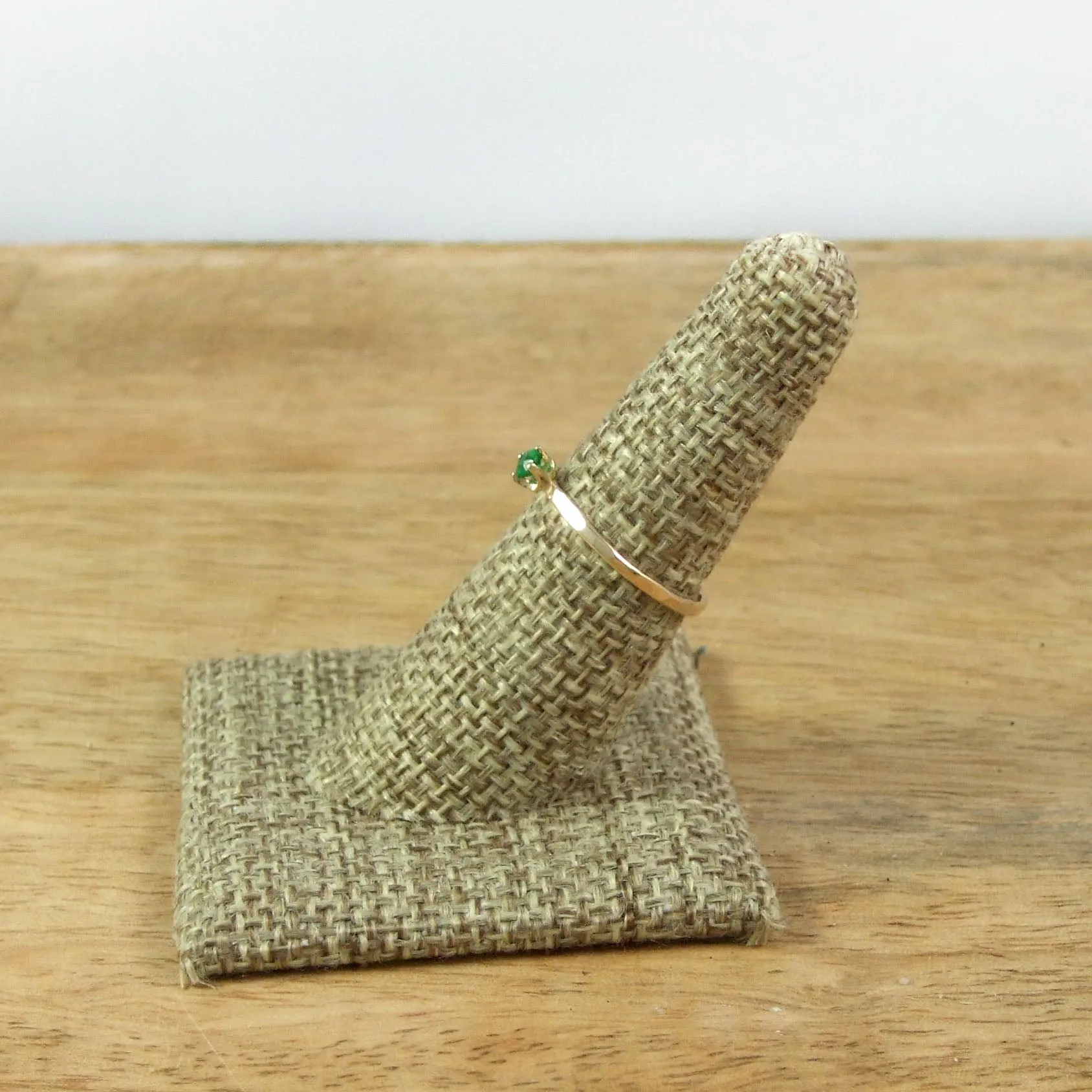 Tiny Precious Emerald ring in 14K Yellow Gold