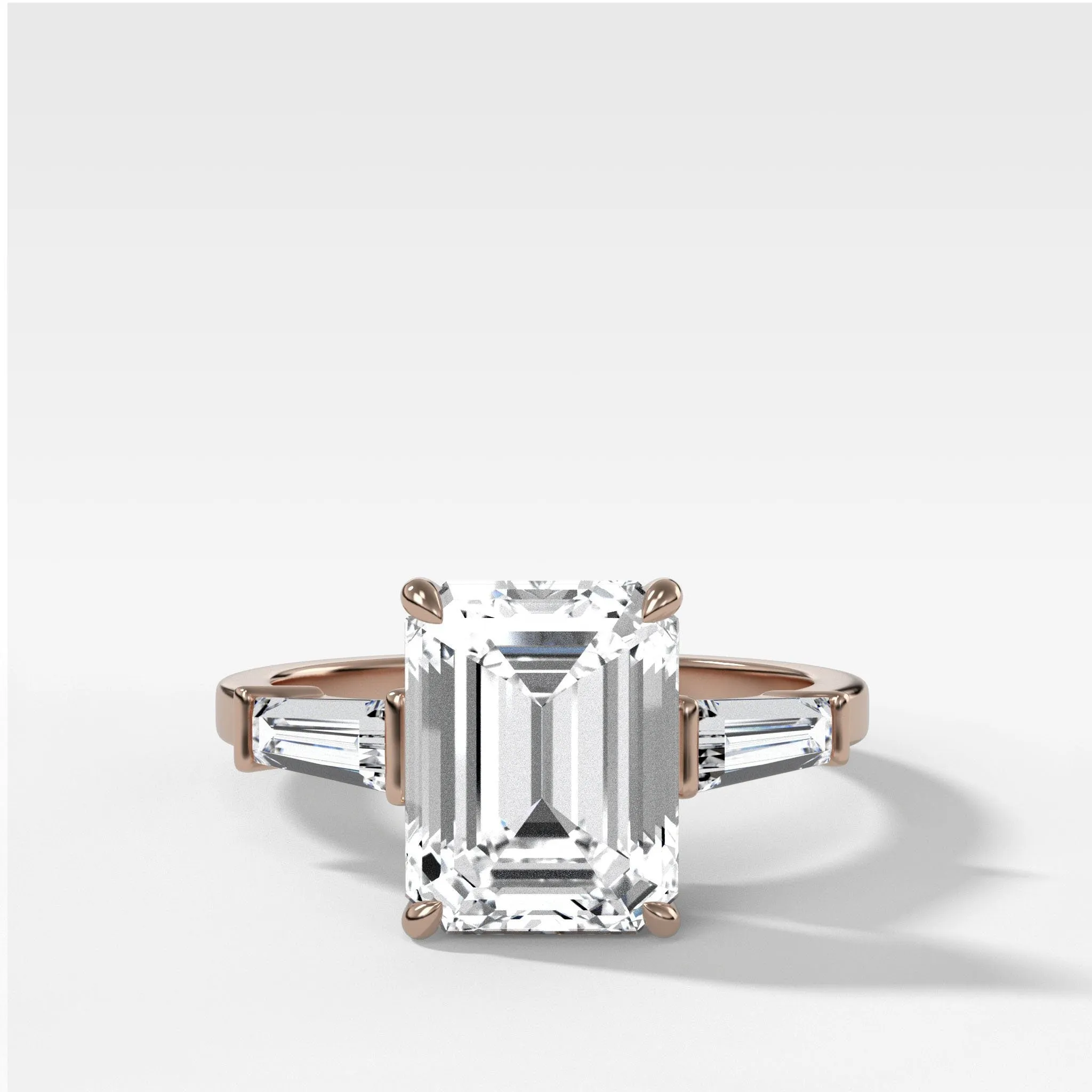 Translunar Tapered Baguette Engagement Ring With North South Emerald Cut Diamond