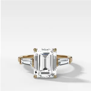 Translunar Tapered Baguette Engagement Ring With North South Emerald Cut Diamond
