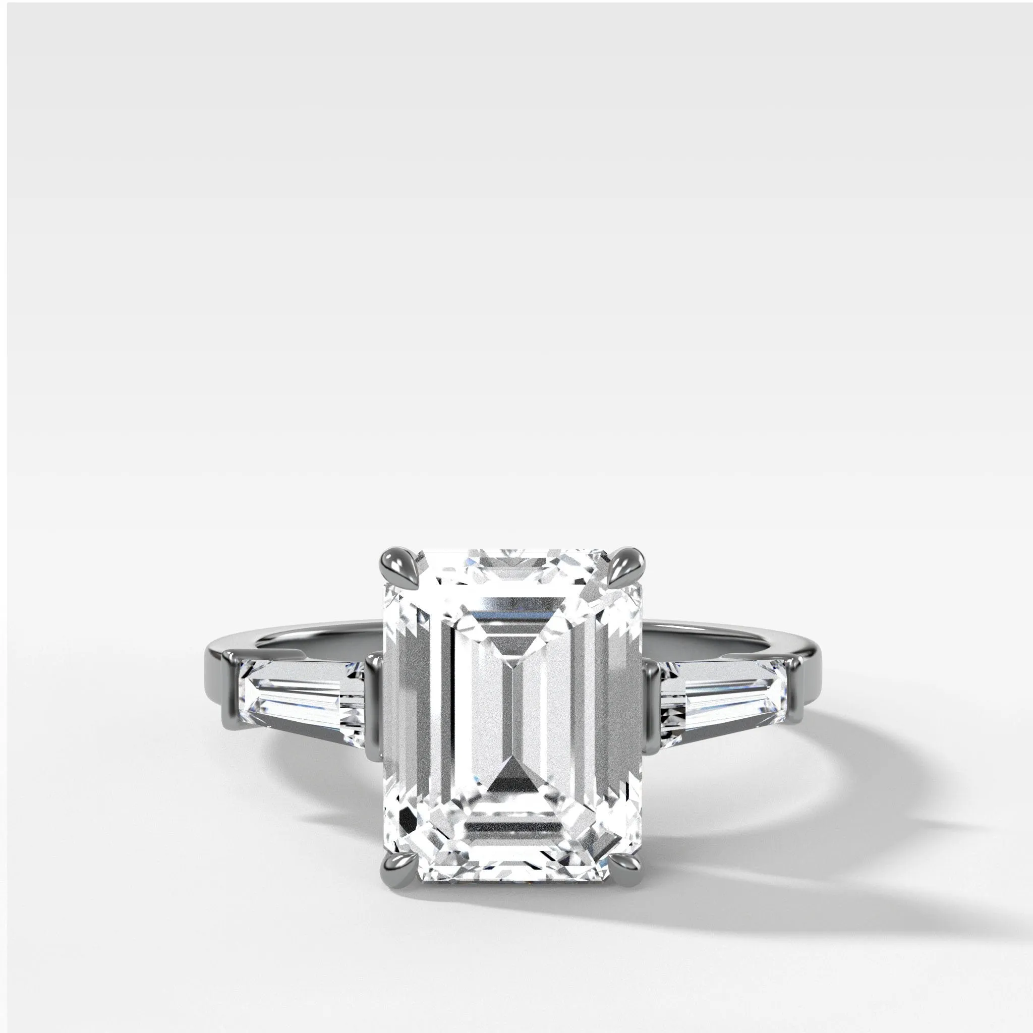 Translunar Tapered Baguette Engagement Ring With North South Emerald Cut Diamond