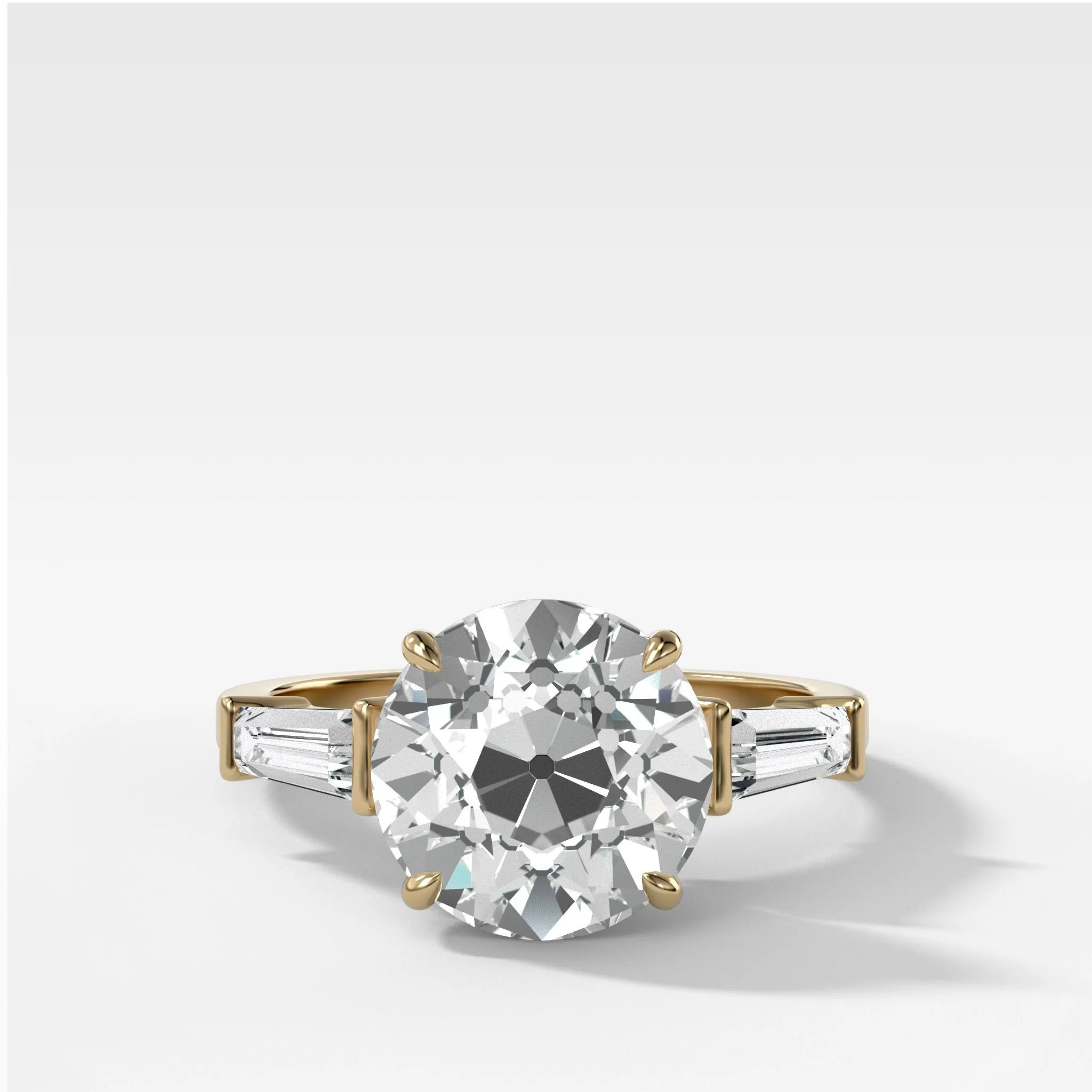 Translunar Tapered Baguette Engagement Ring With Old Euro Cut Diamond