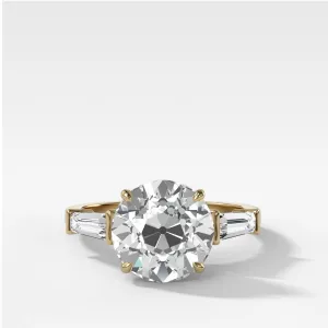 Translunar Tapered Baguette Engagement Ring With Old Euro Cut Diamond