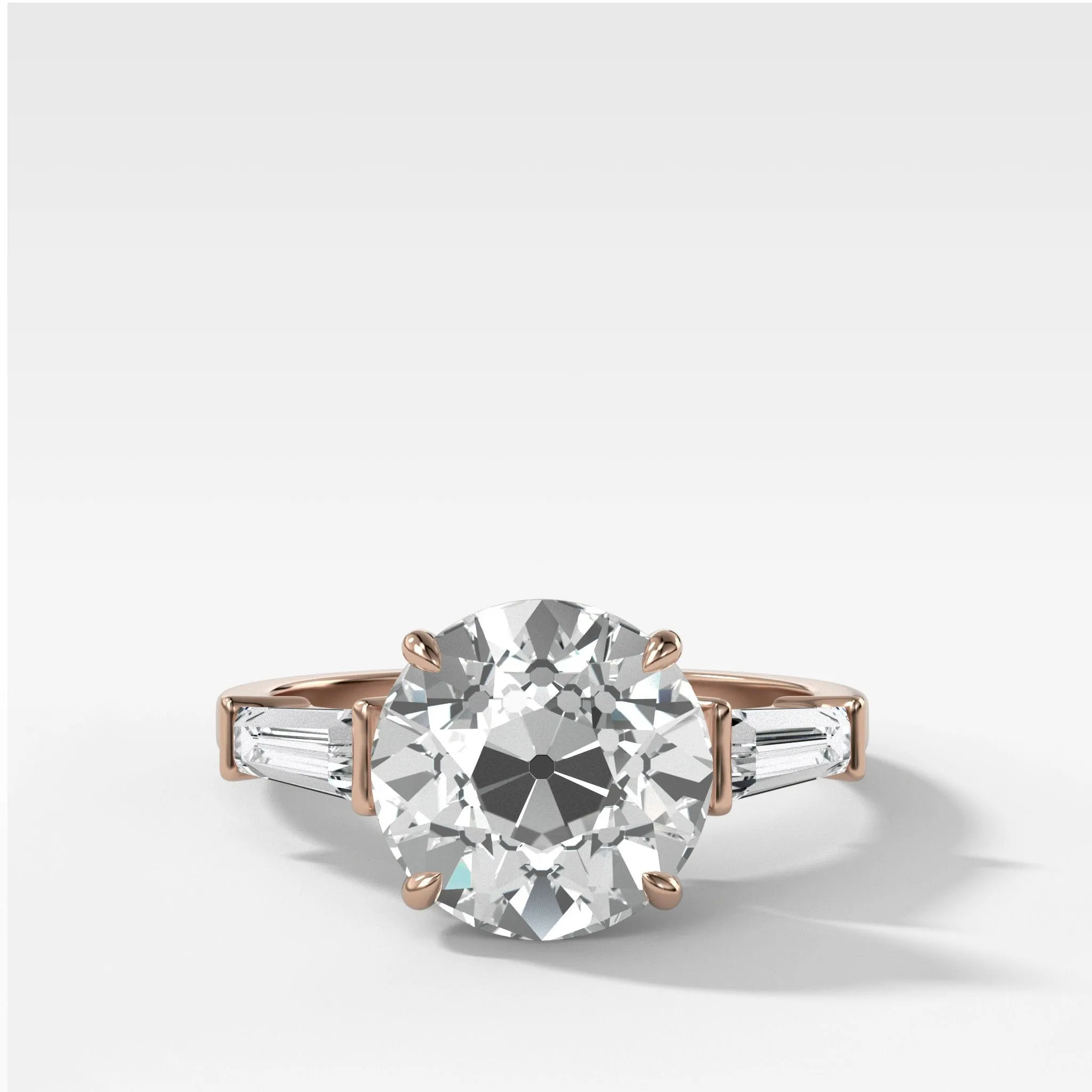 Translunar Tapered Baguette Engagement Ring With Old Euro Cut Diamond