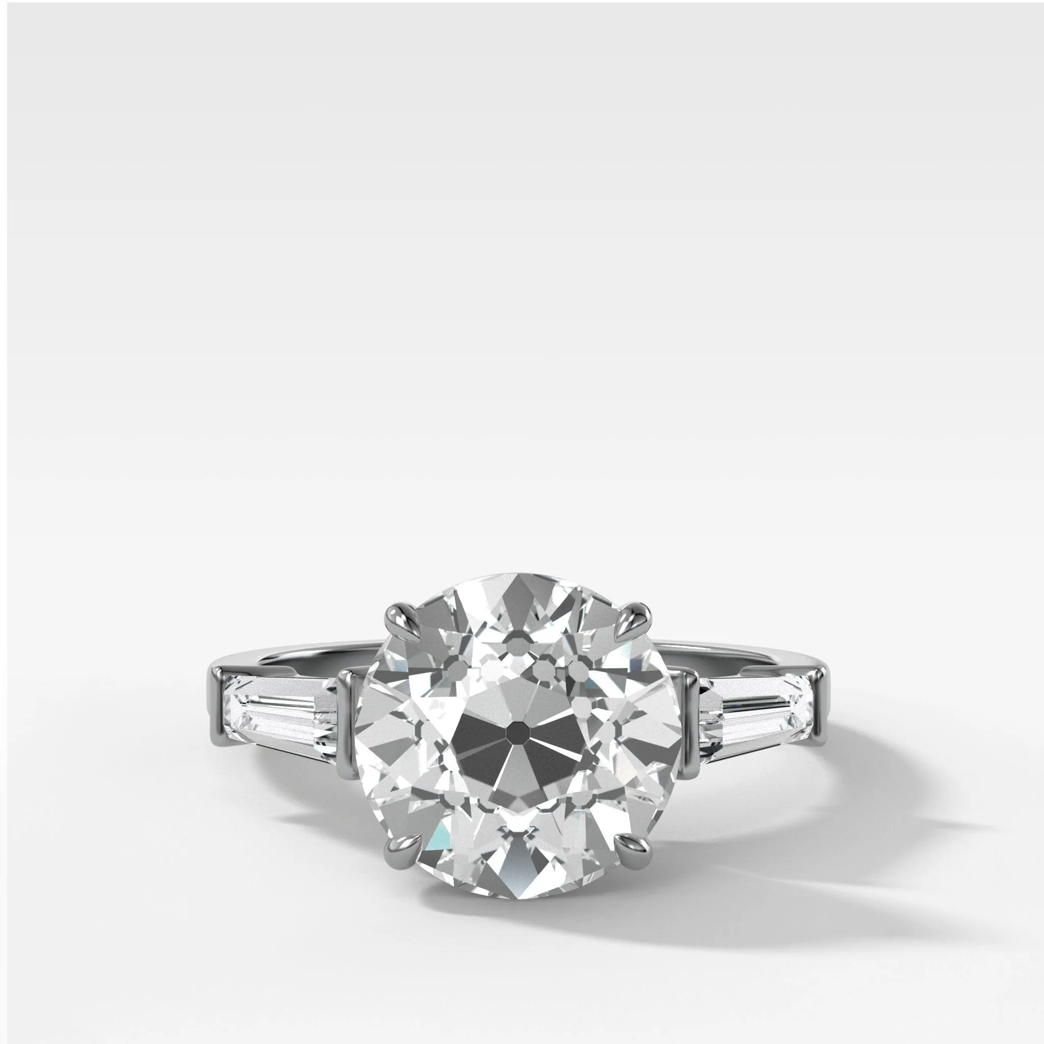 Translunar Tapered Baguette Engagement Ring With Old Euro Cut Diamond