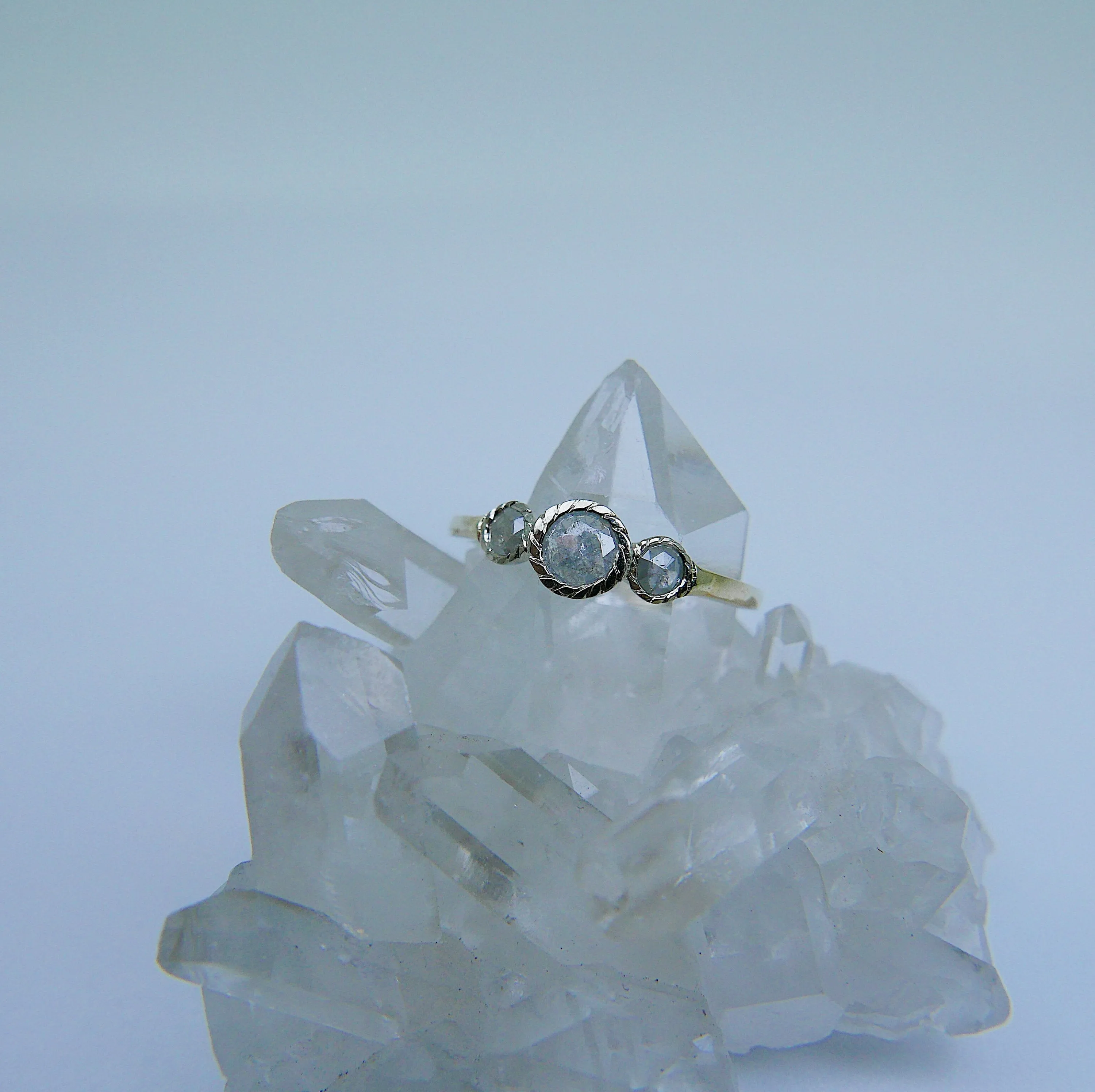 Triple Twist Rustic Two Tone Diamond Ring