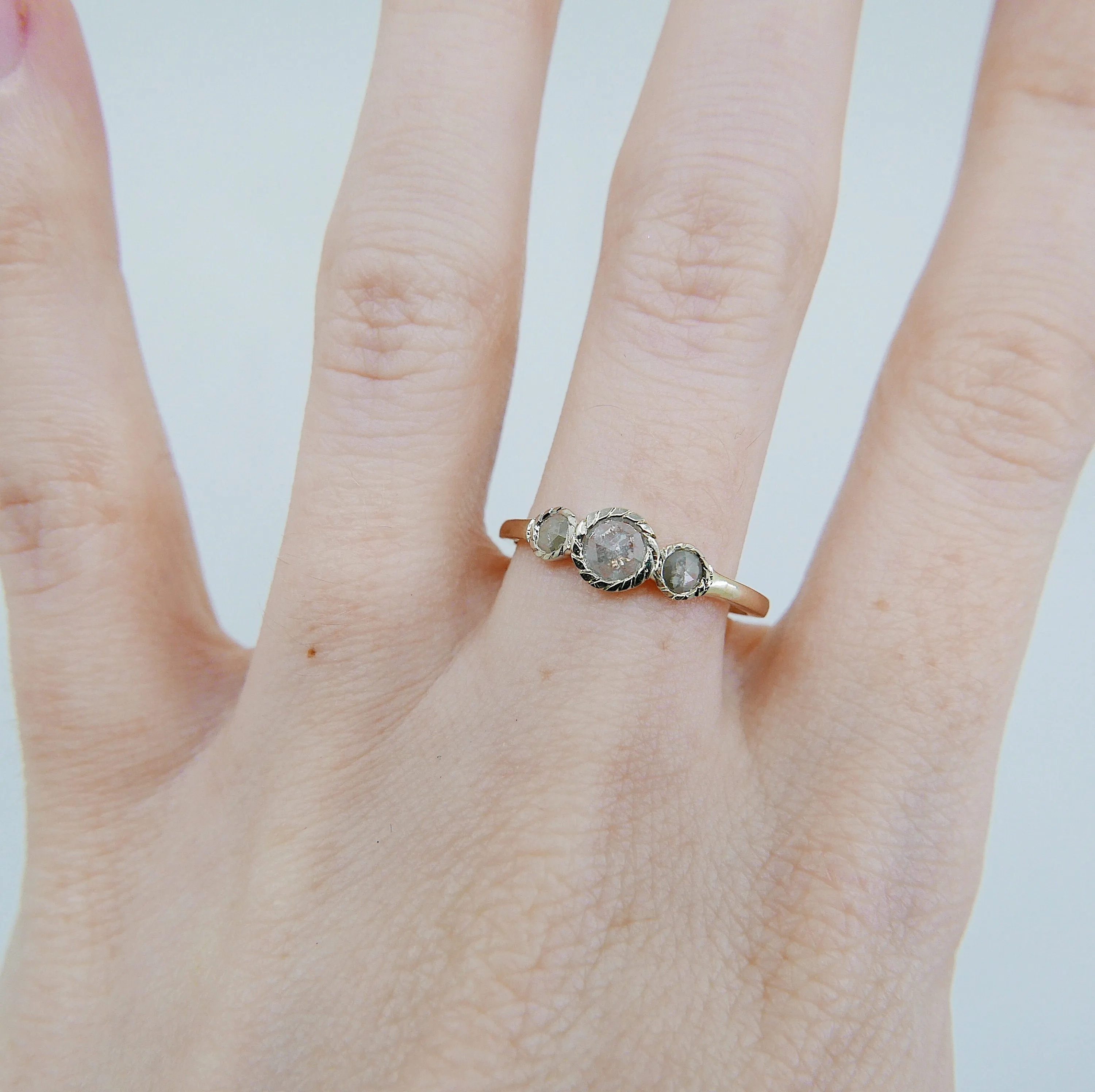 Triple Twist Rustic Two Tone Diamond Ring