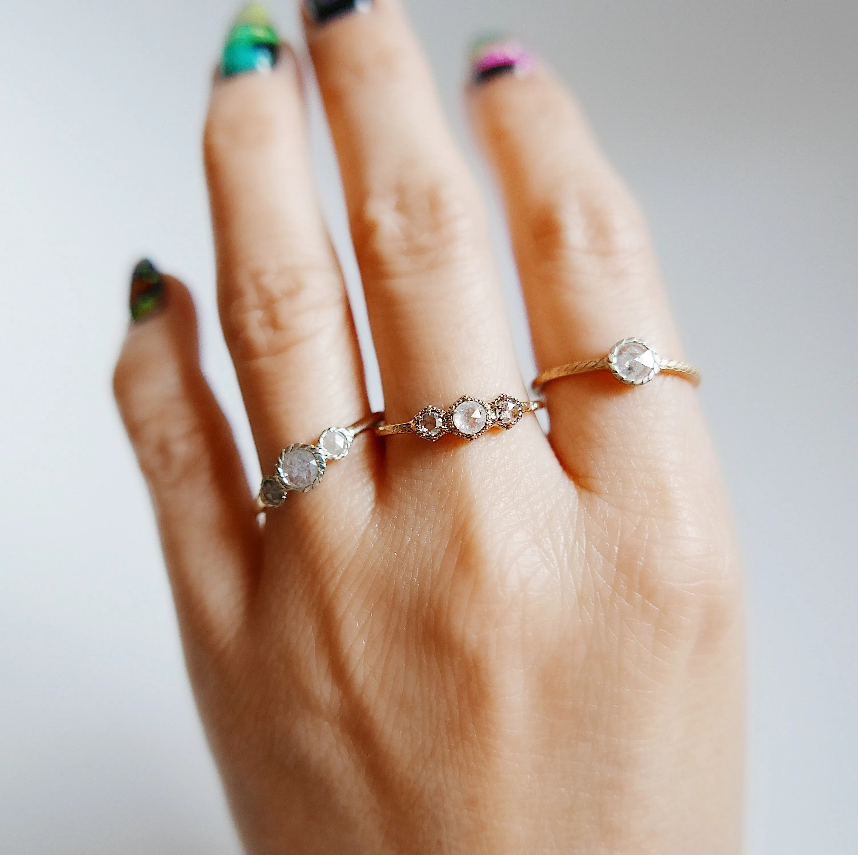 Triple Twist Rustic Two Tone Diamond Ring