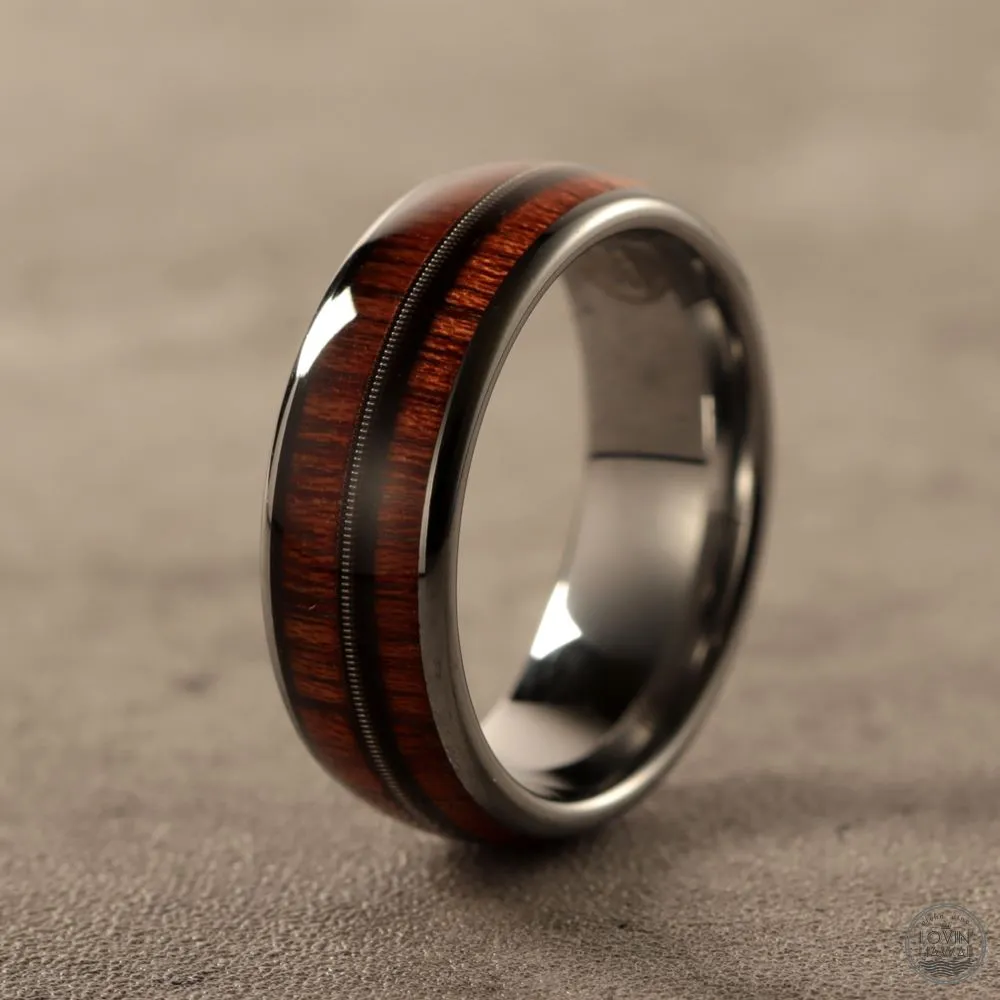 Tungsten Koa Wood Ring (8mm width, Comfort Fit)