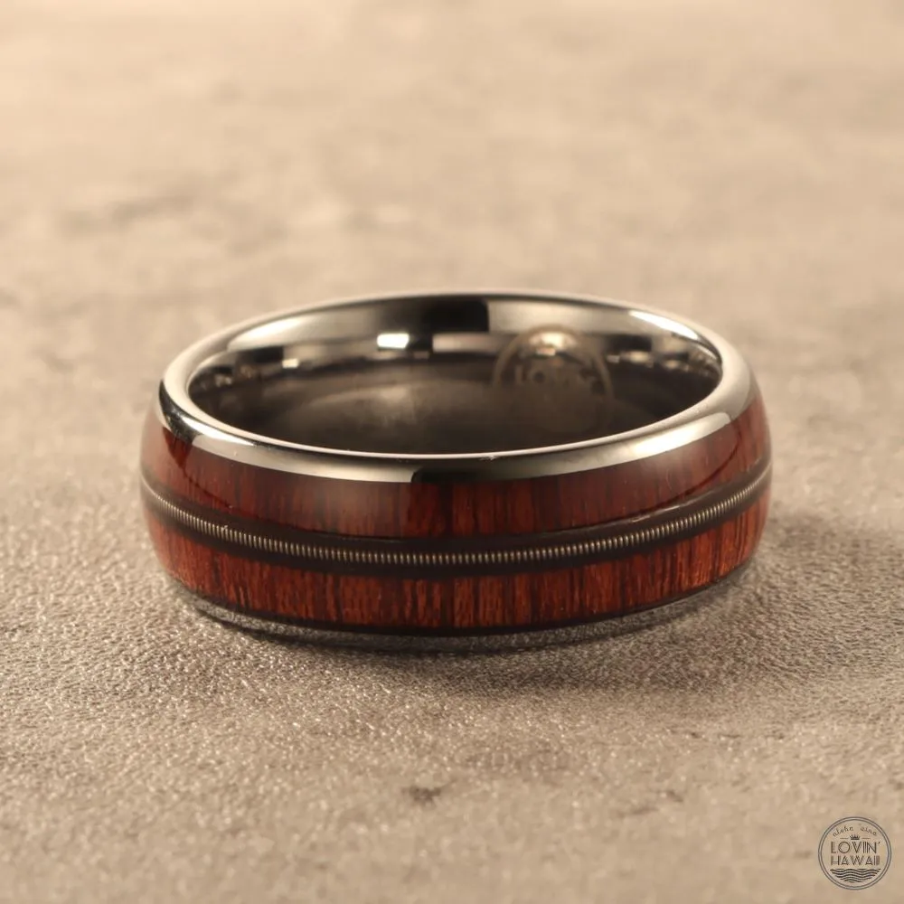 Tungsten Koa Wood Ring (8mm width, Comfort Fit)