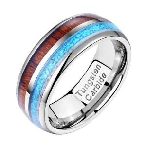 Tungsten Wood Blue Silver 8mm Carbide Wedding Band