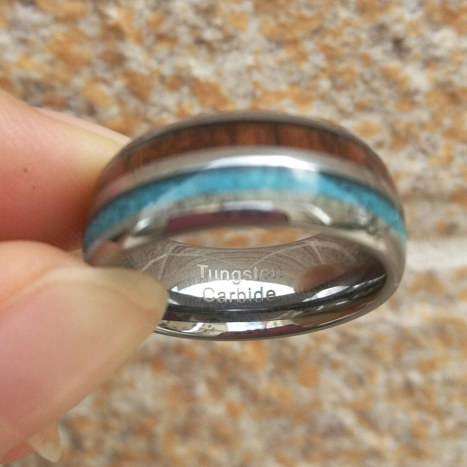Tungsten Wood Blue Silver 8mm Carbide Wedding Band