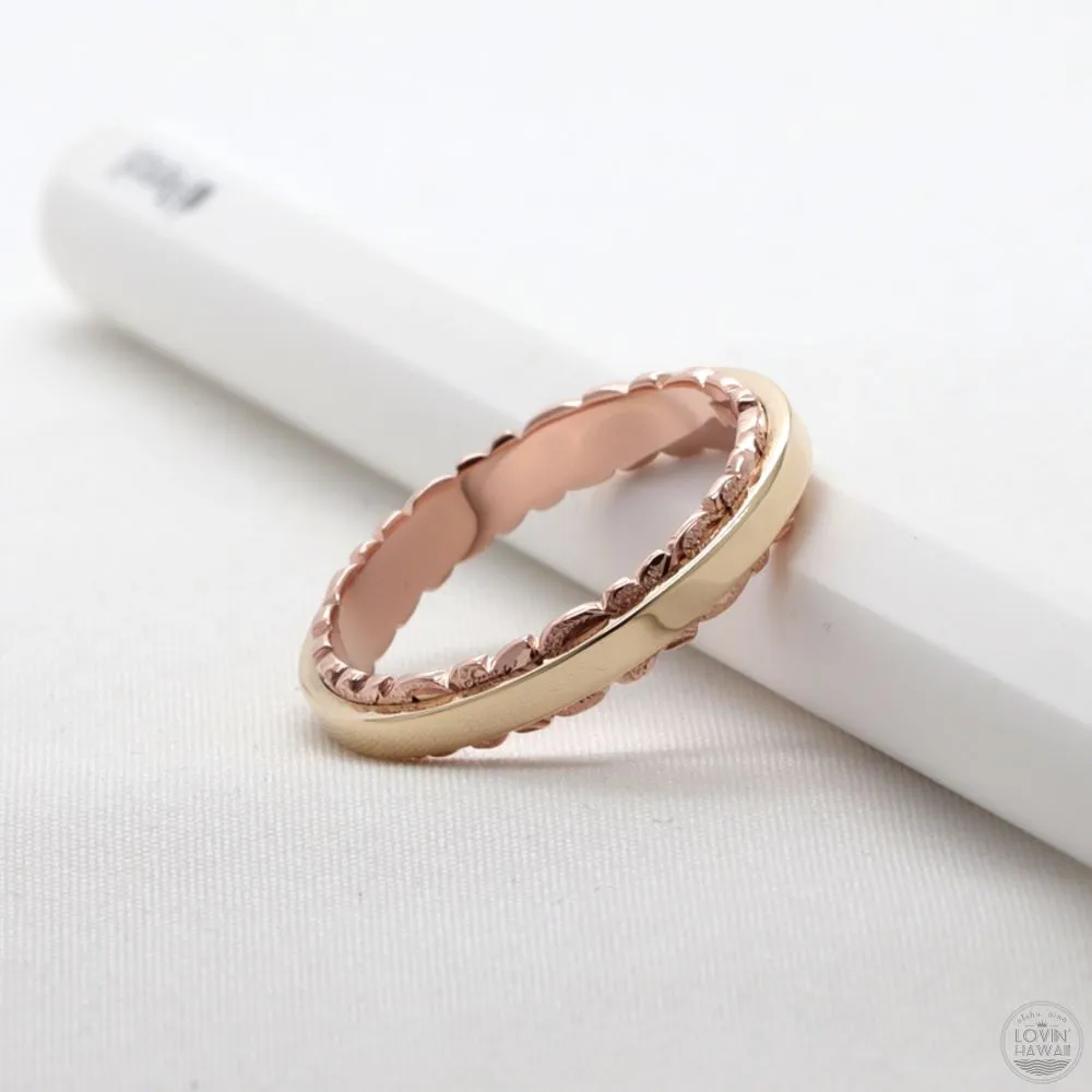 Two Tone Wedding Ring, Hand Engraved Scroll Design (4mm Width)