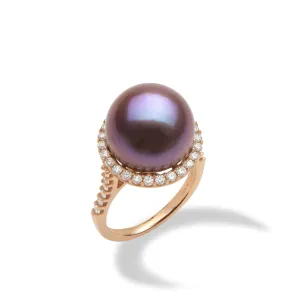 Ultraviolet Freshwater Pearl Ring in Rose Gold with Diamonds - 14-15mm