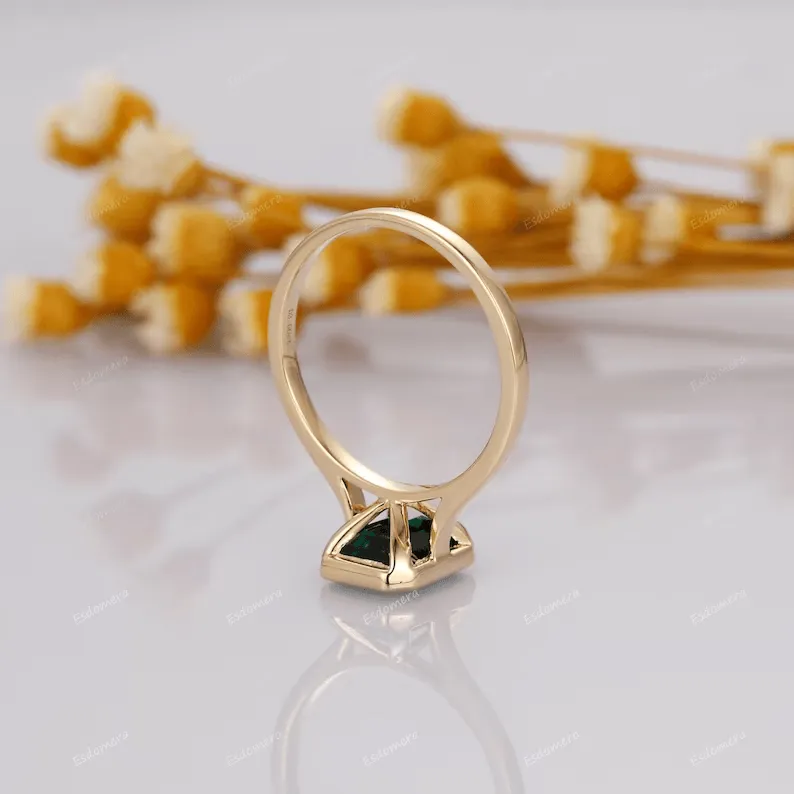 Unique May Birthstone Ring, 3CT Emerald Cut Emerald Engagement Ring, Bezel Set Emerald Anniversary Ring For Women, Vintage Solitaire Ring