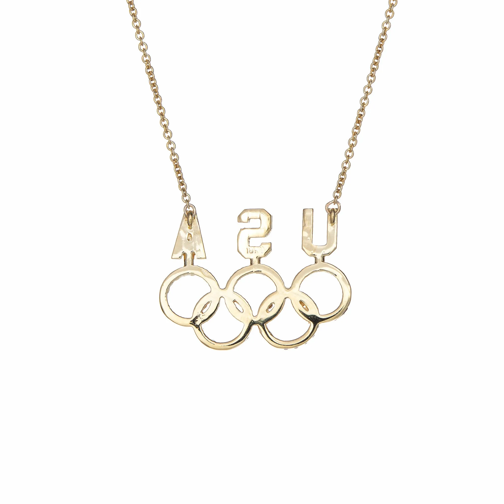 USA Olympic Rings Diamond Necklace Vintage 18k Gold Patriotic Name Plate Fine