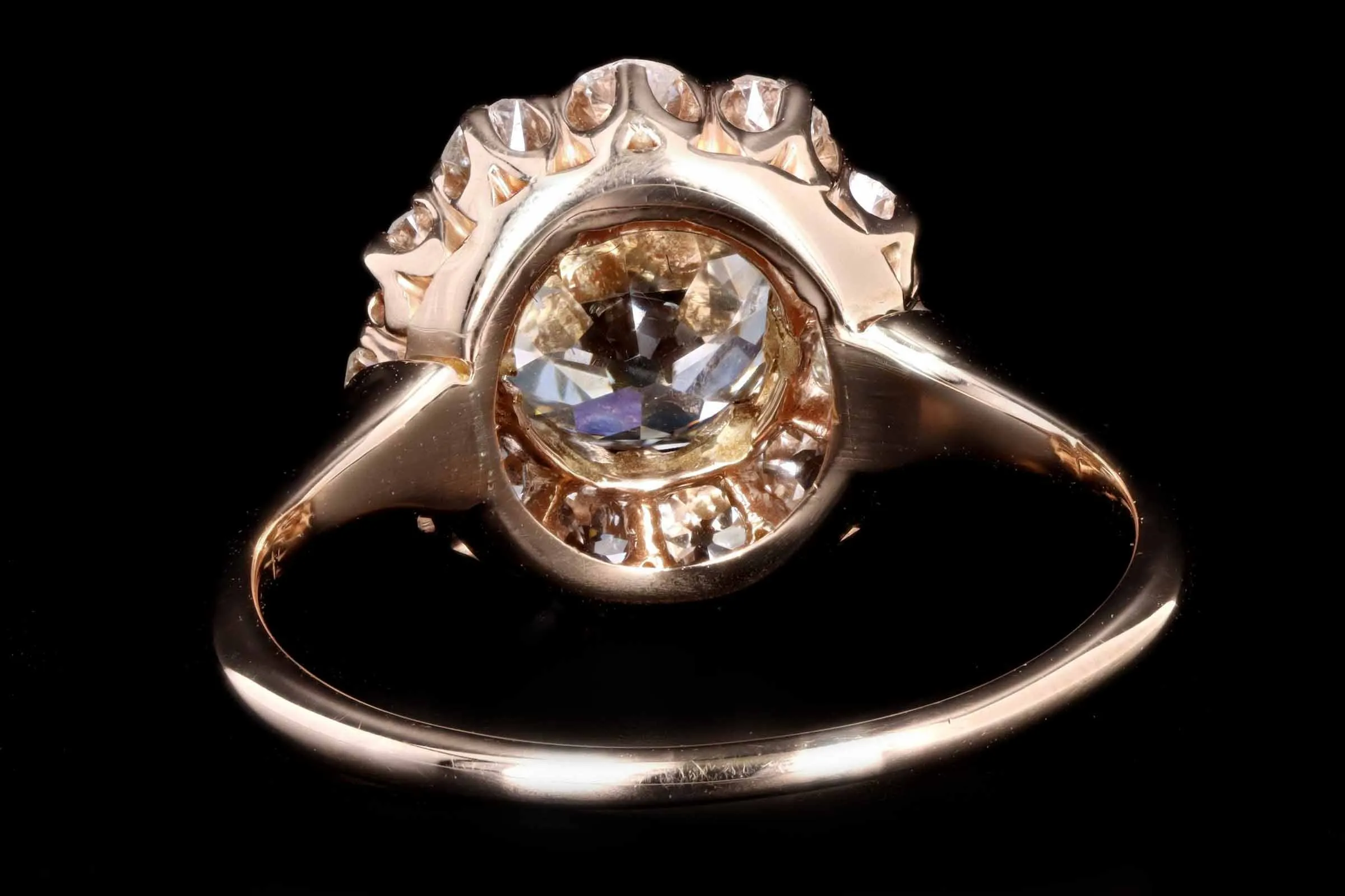 Victorian 14K Rose Gold 1.57 Carat Old European Cut Diamond Cluster Halo Engagement Ring GIA Certified