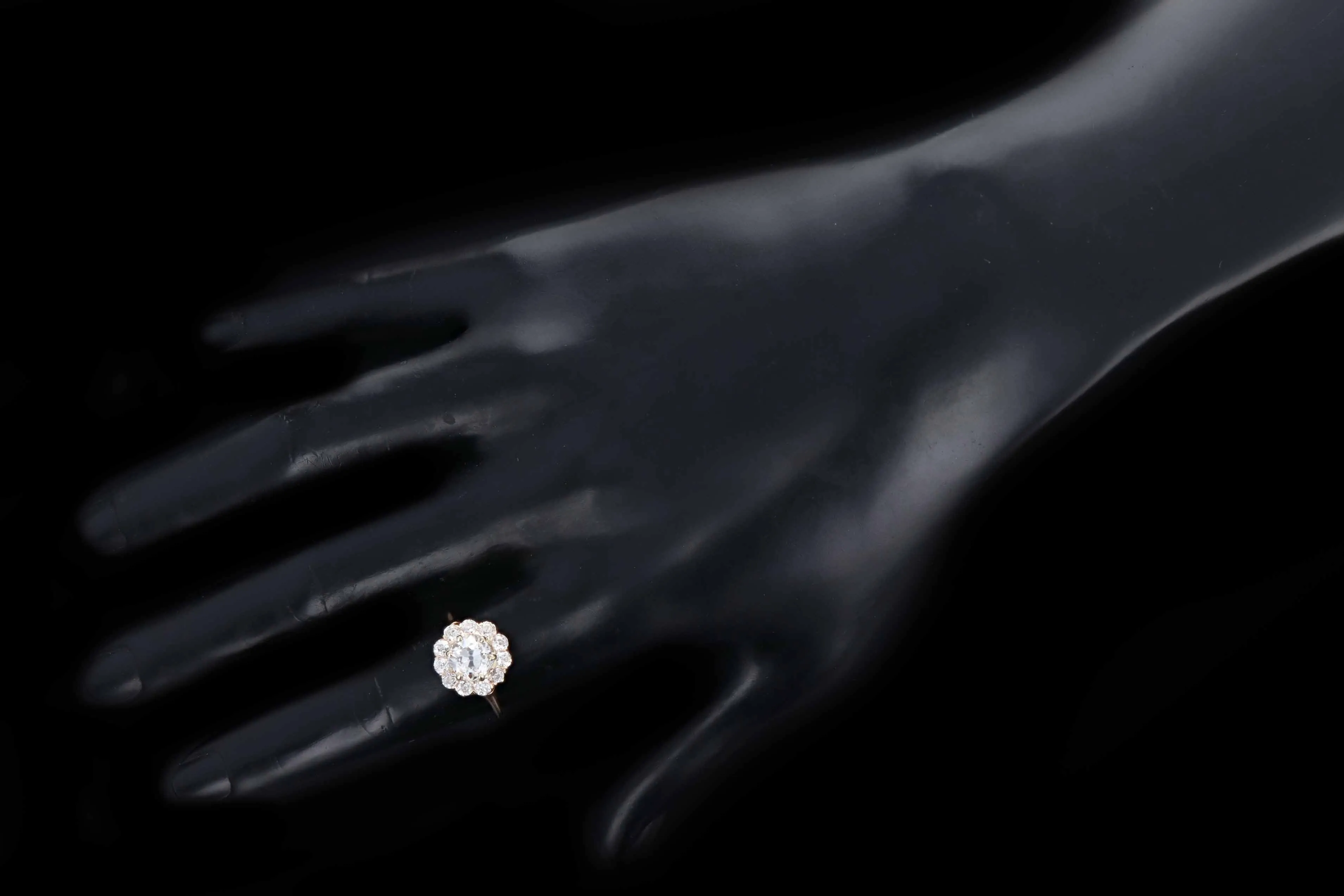 Victorian 14K Rose Gold 1.57 Carat Old European Cut Diamond Cluster Halo Engagement Ring GIA Certified