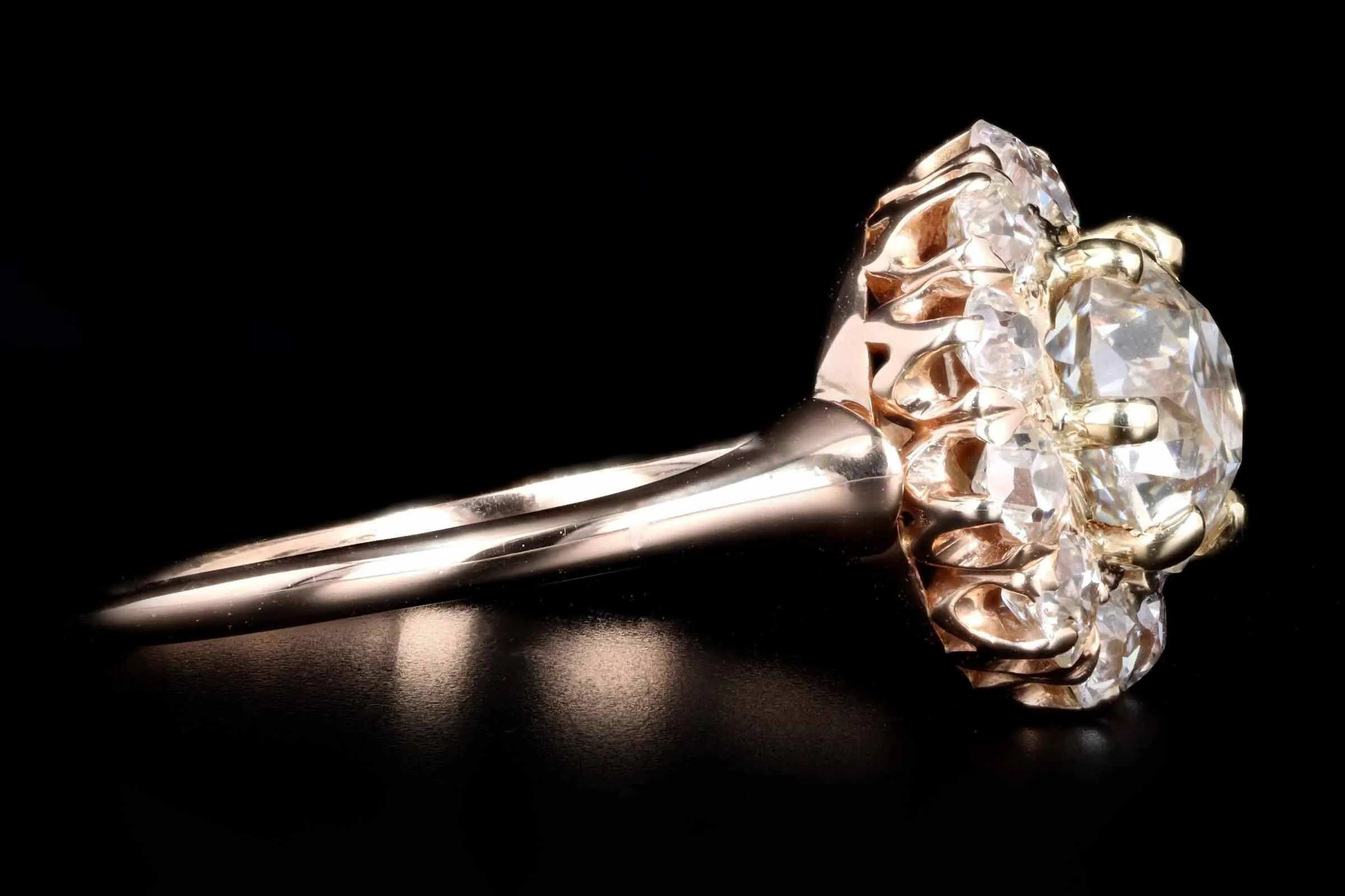 Victorian 14K Rose Gold 1.57 Carat Old European Cut Diamond Cluster Halo Engagement Ring GIA Certified