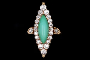 Victorian 14K Rose Gold Turquoise and Diamond Navette Ring