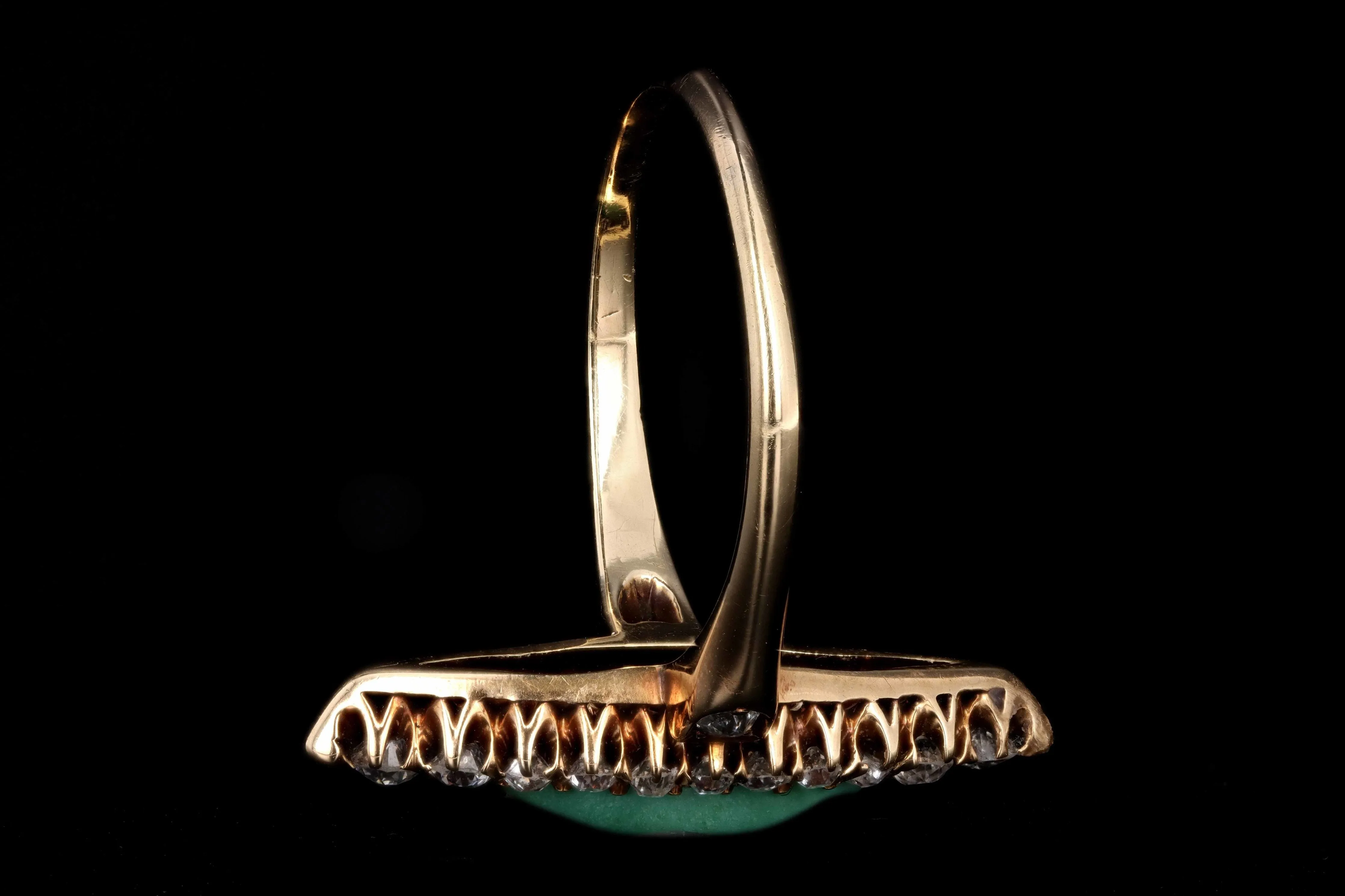 Victorian 14K Rose Gold Turquoise and Diamond Navette Ring