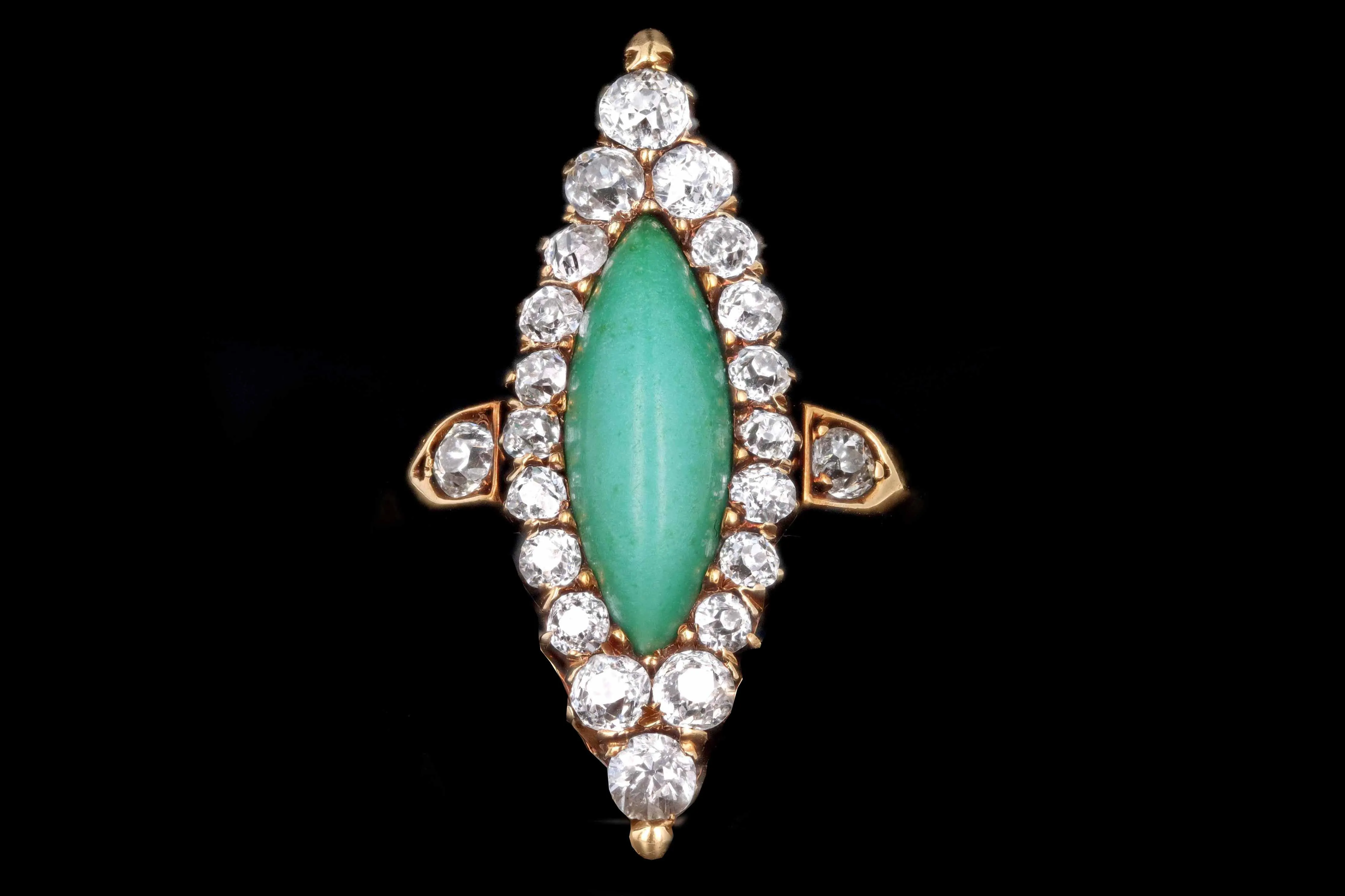 Victorian 14K Rose Gold Turquoise and Diamond Navette Ring