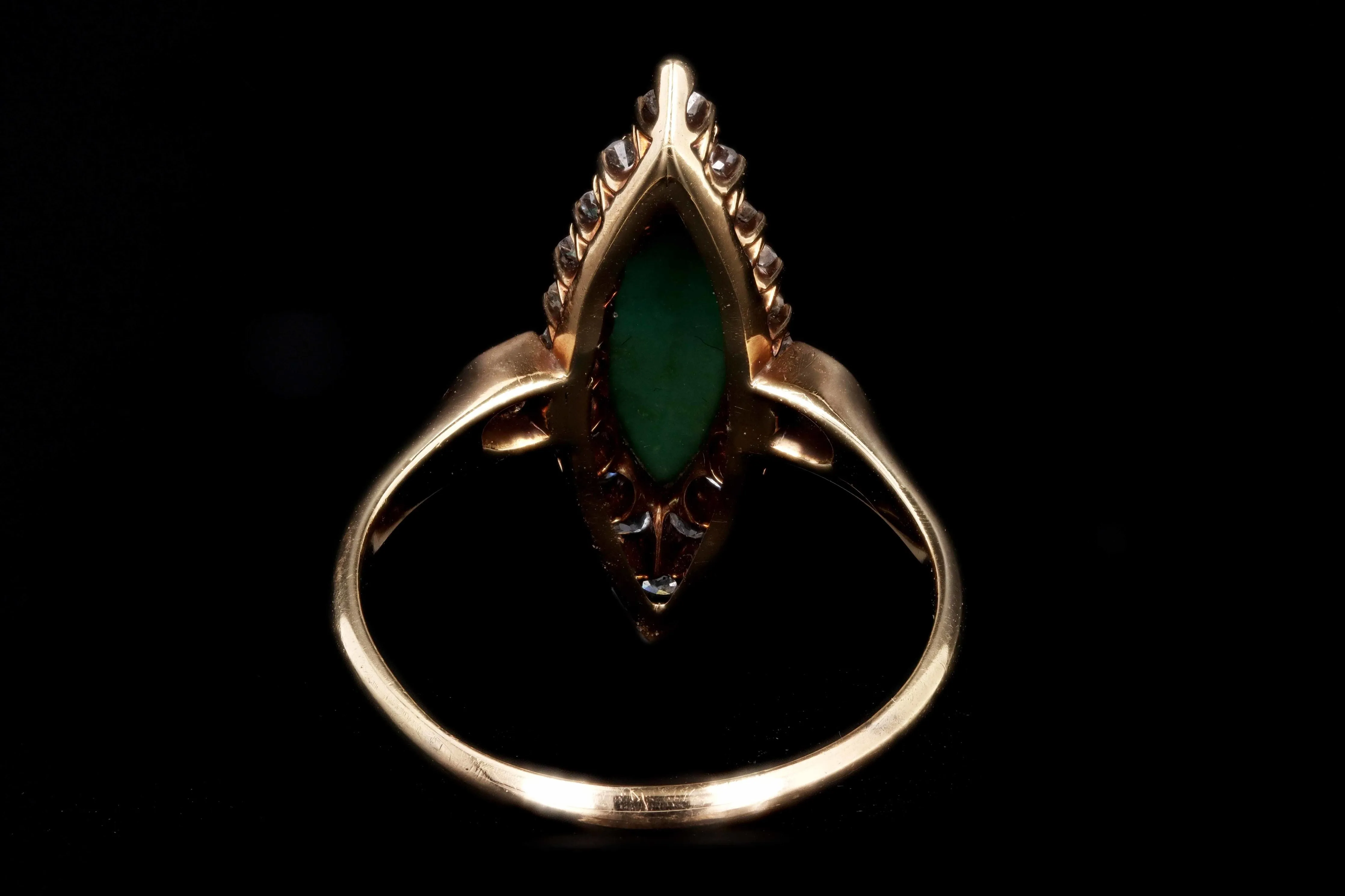 Victorian 14K Rose Gold Turquoise and Diamond Navette Ring