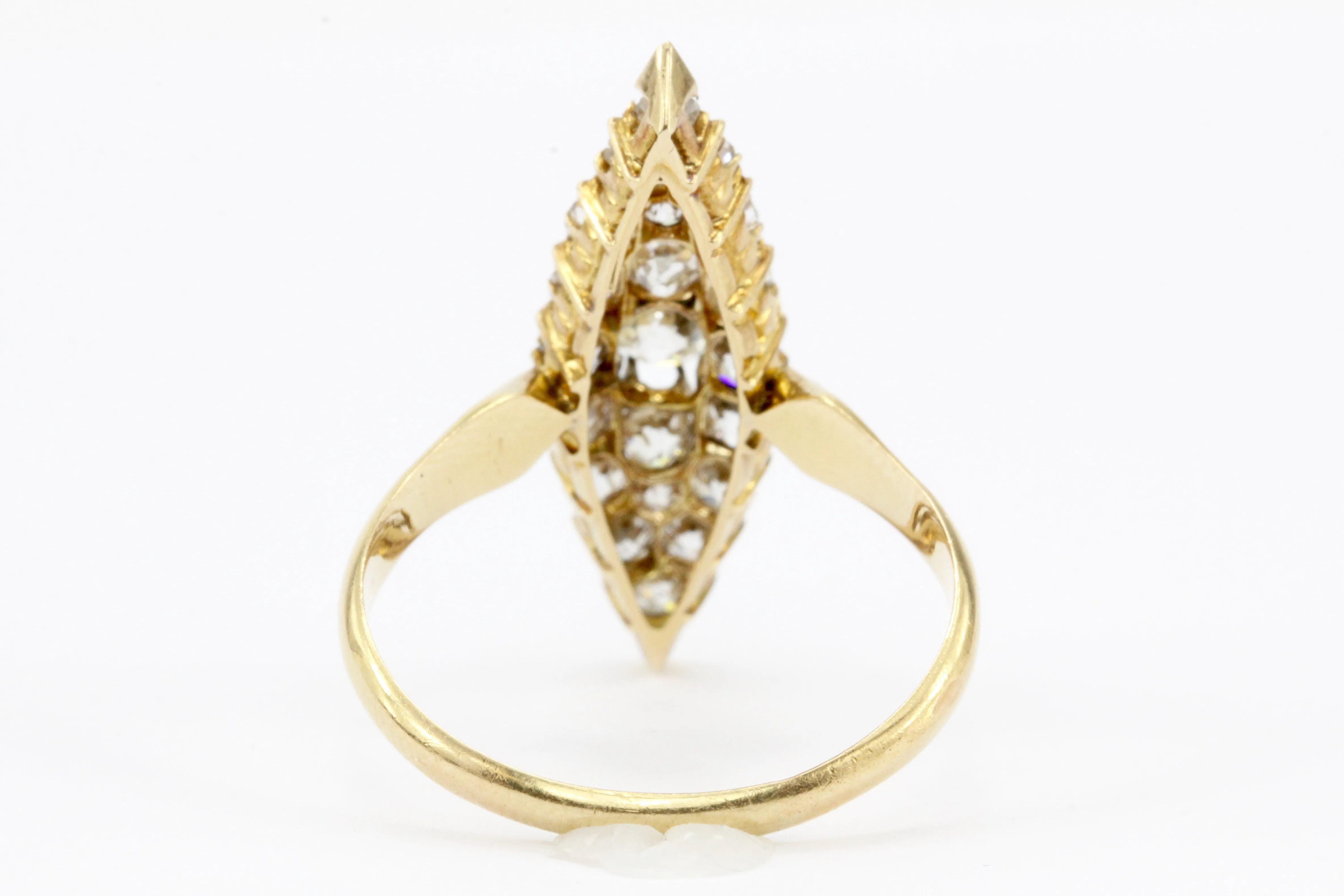 Victorian 18K Gold Old European Cut Diamond Navette Ring c.1890