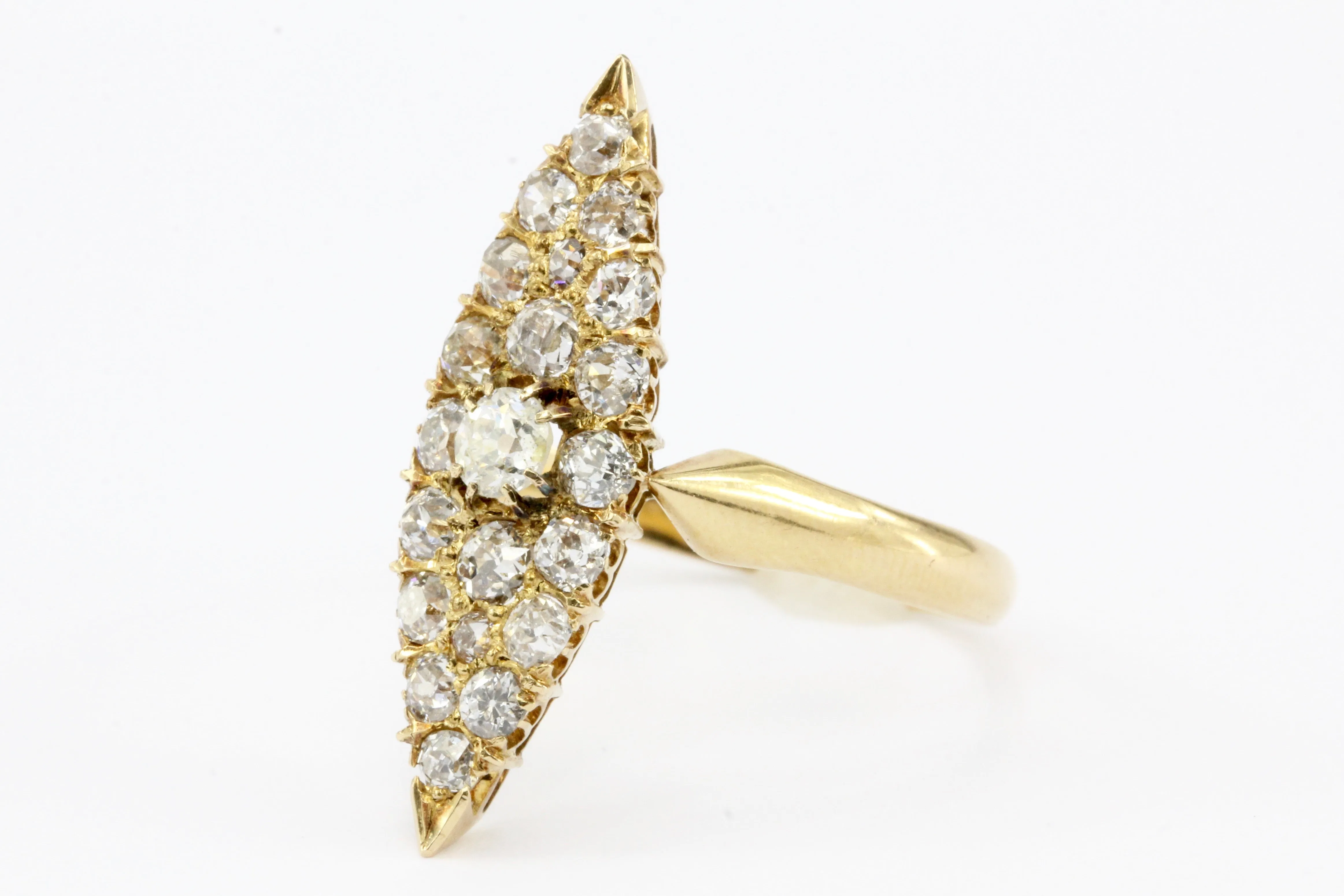 Victorian 18K Gold Old European Cut Diamond Navette Ring c.1890