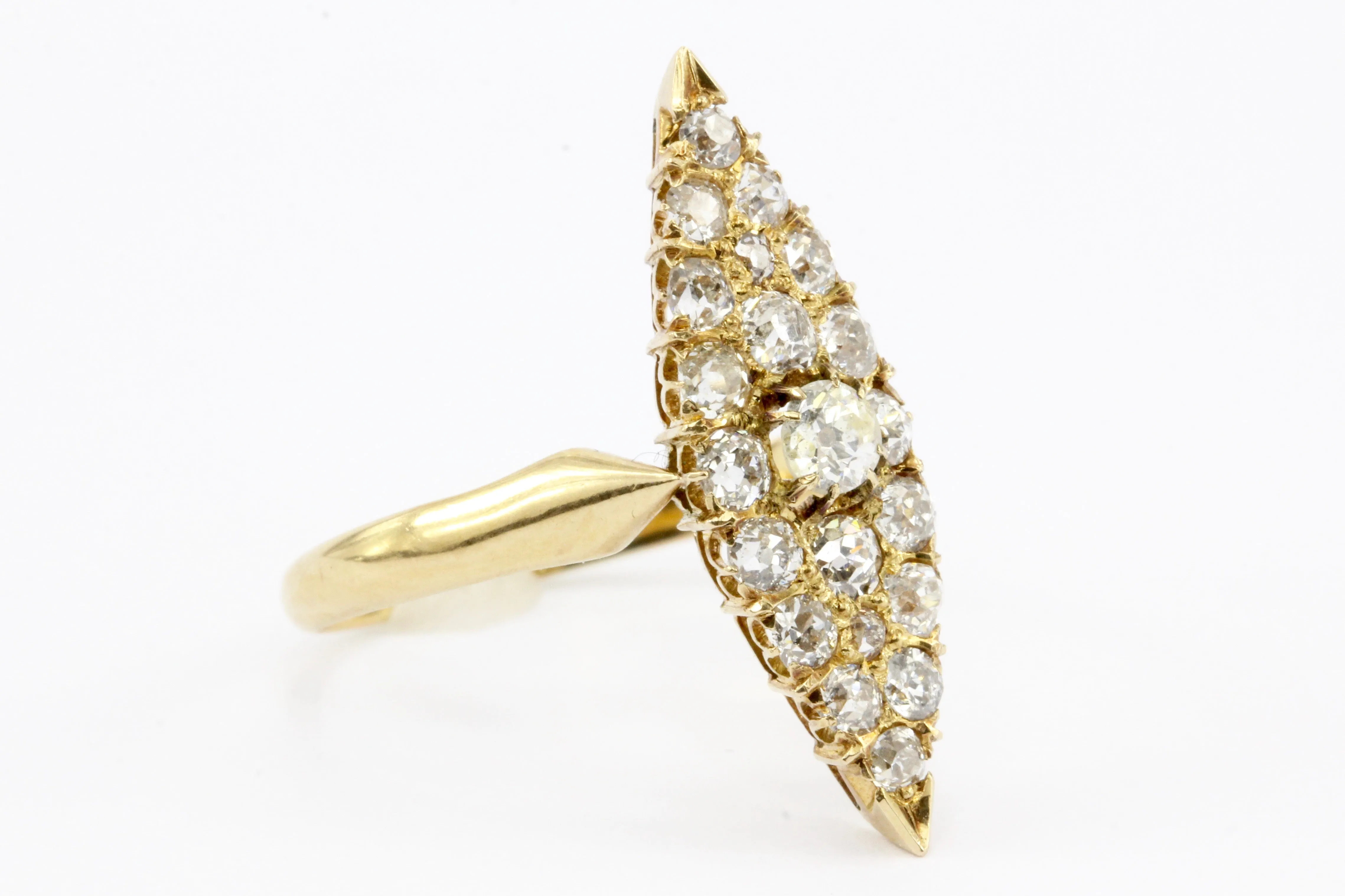Victorian 18K Gold Old European Cut Diamond Navette Ring c.1890