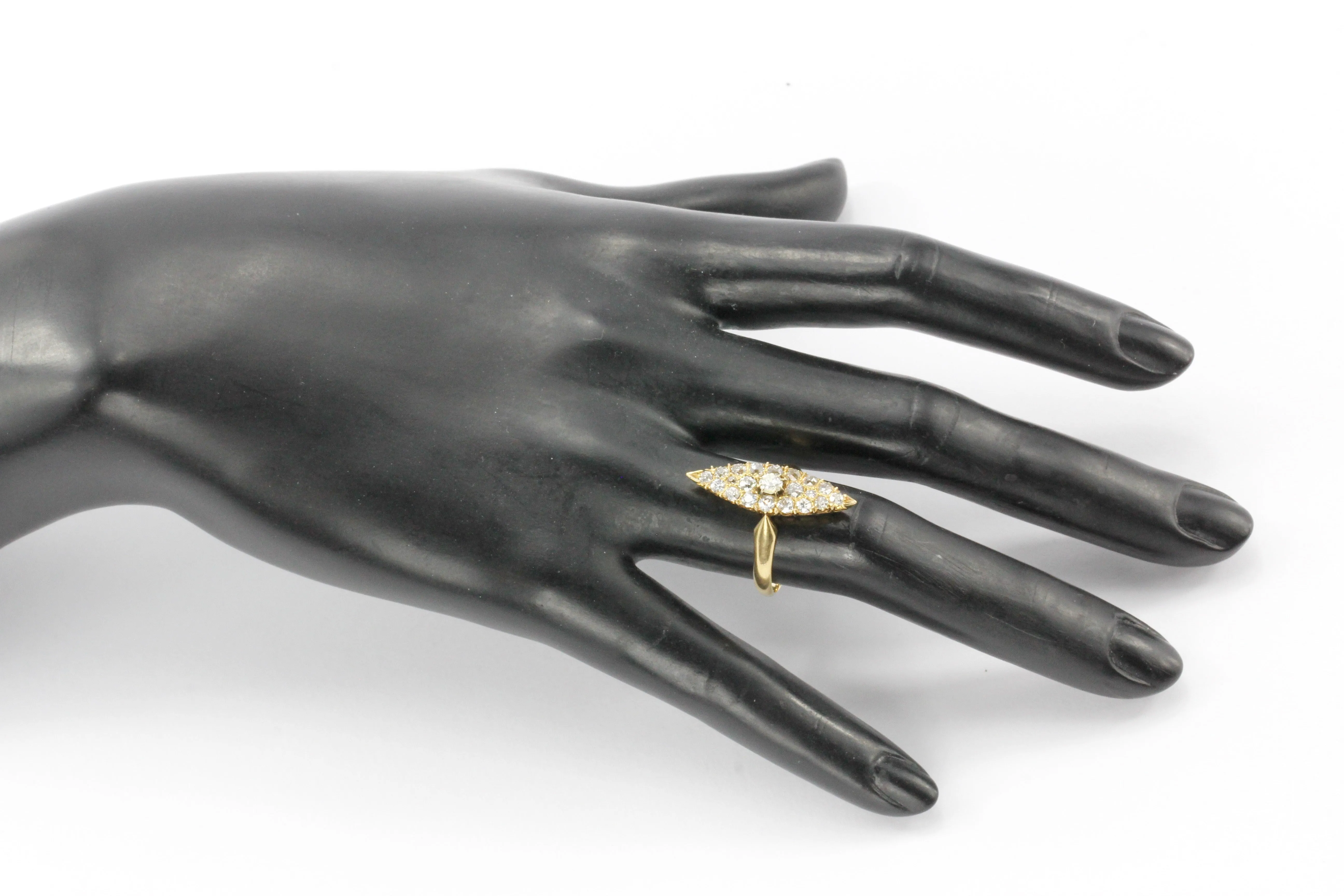 Victorian 18K Gold Old European Cut Diamond Navette Ring c.1890