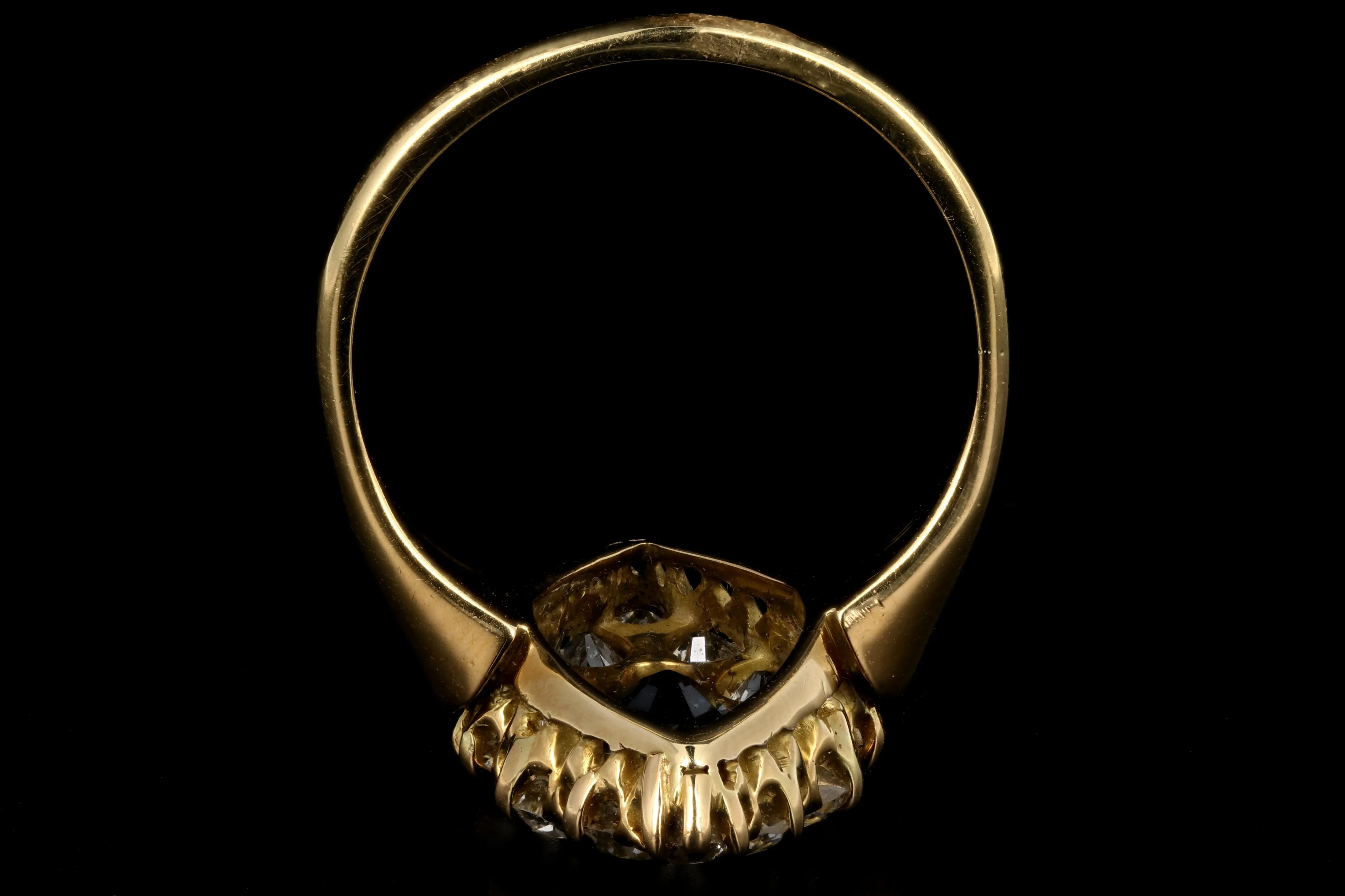 Victorian 18K Yellow Gold 1 Carat Natural No Heat Sapphire and Diamond Navette Ring