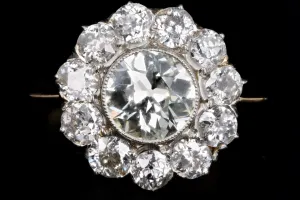 Victorian 18K Yellow Gold 1.42 Carat Old European Diamond Cluster Engagement Ring