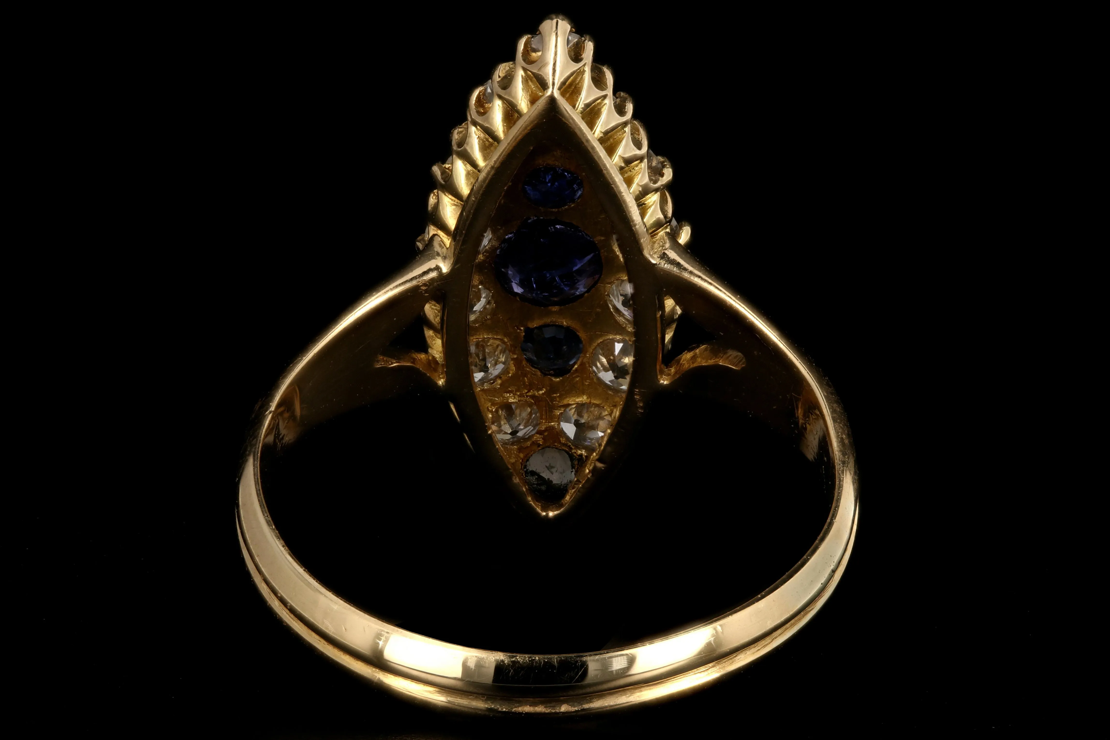 Victorian 18K Yellow Gold Diamond and Sapphire Navette Ring