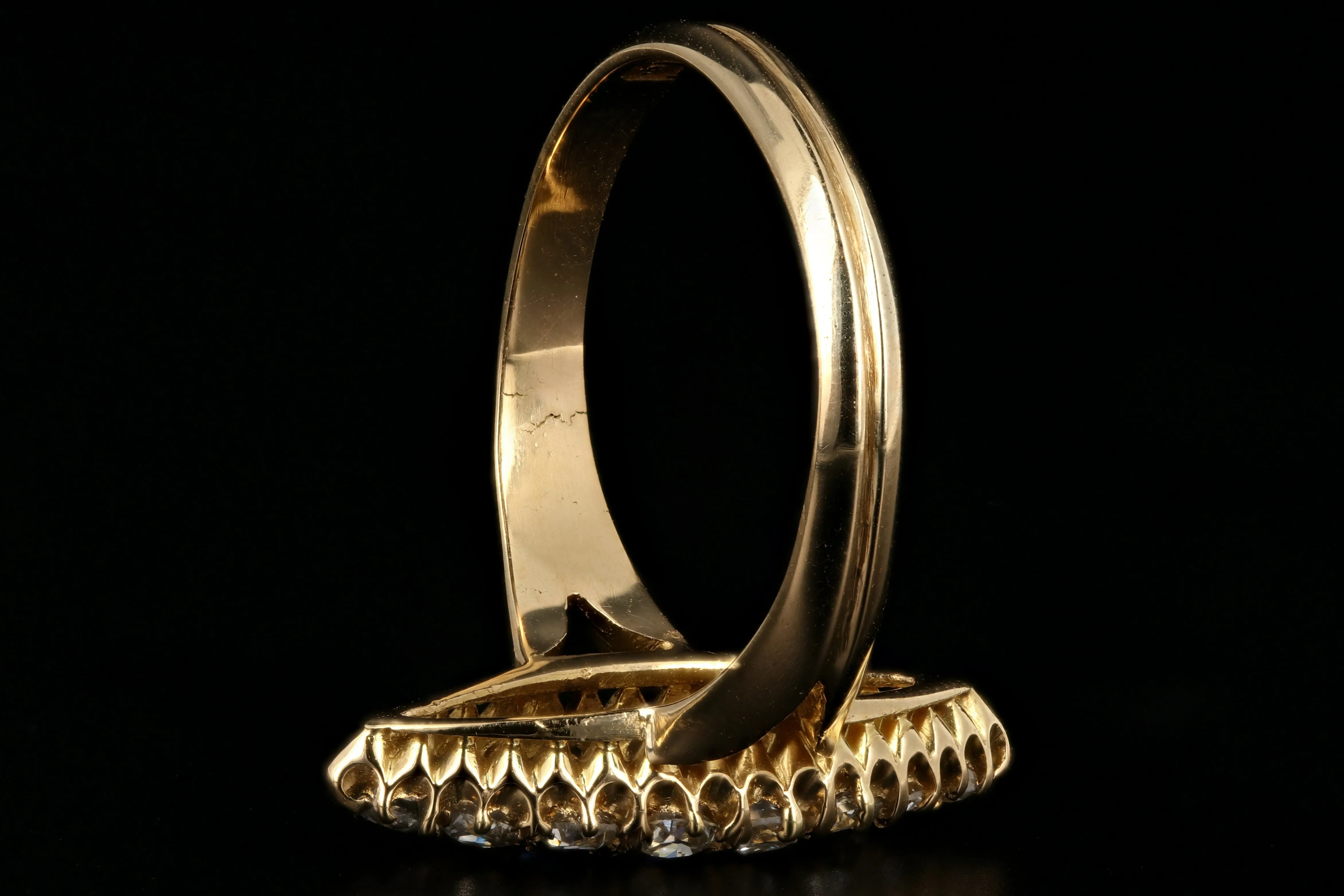 Victorian 18K Yellow Gold Diamond and Sapphire Navette Ring