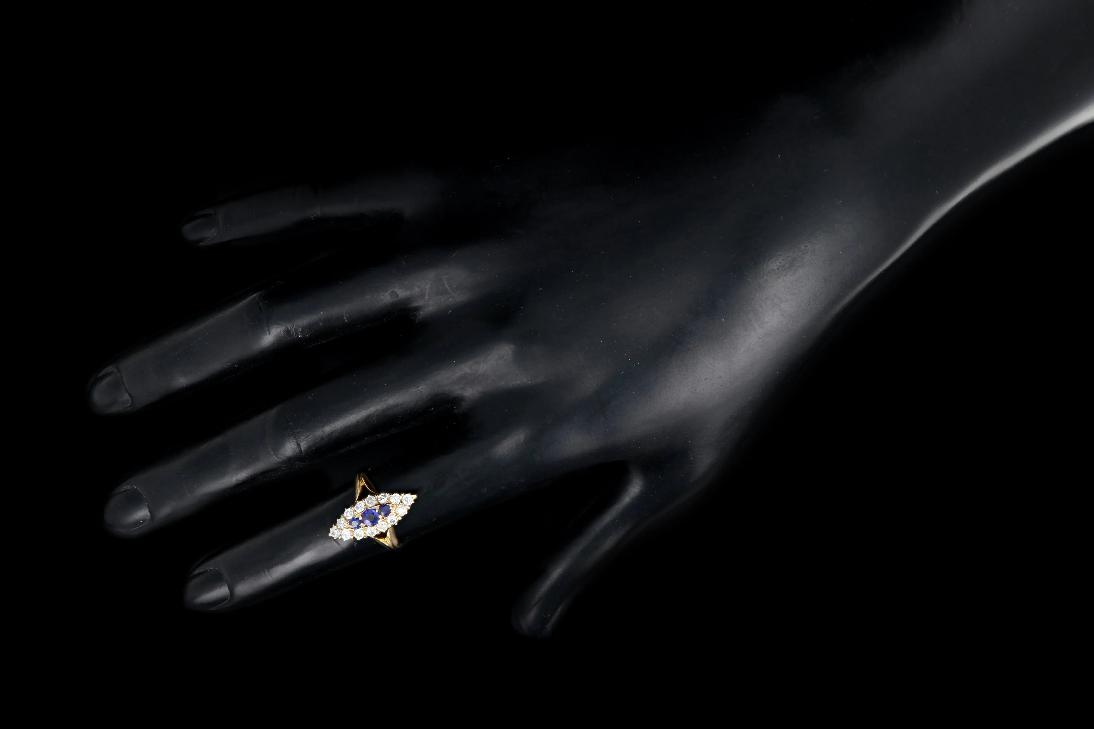 Victorian 18K Yellow Gold Diamond and Sapphire Navette Ring