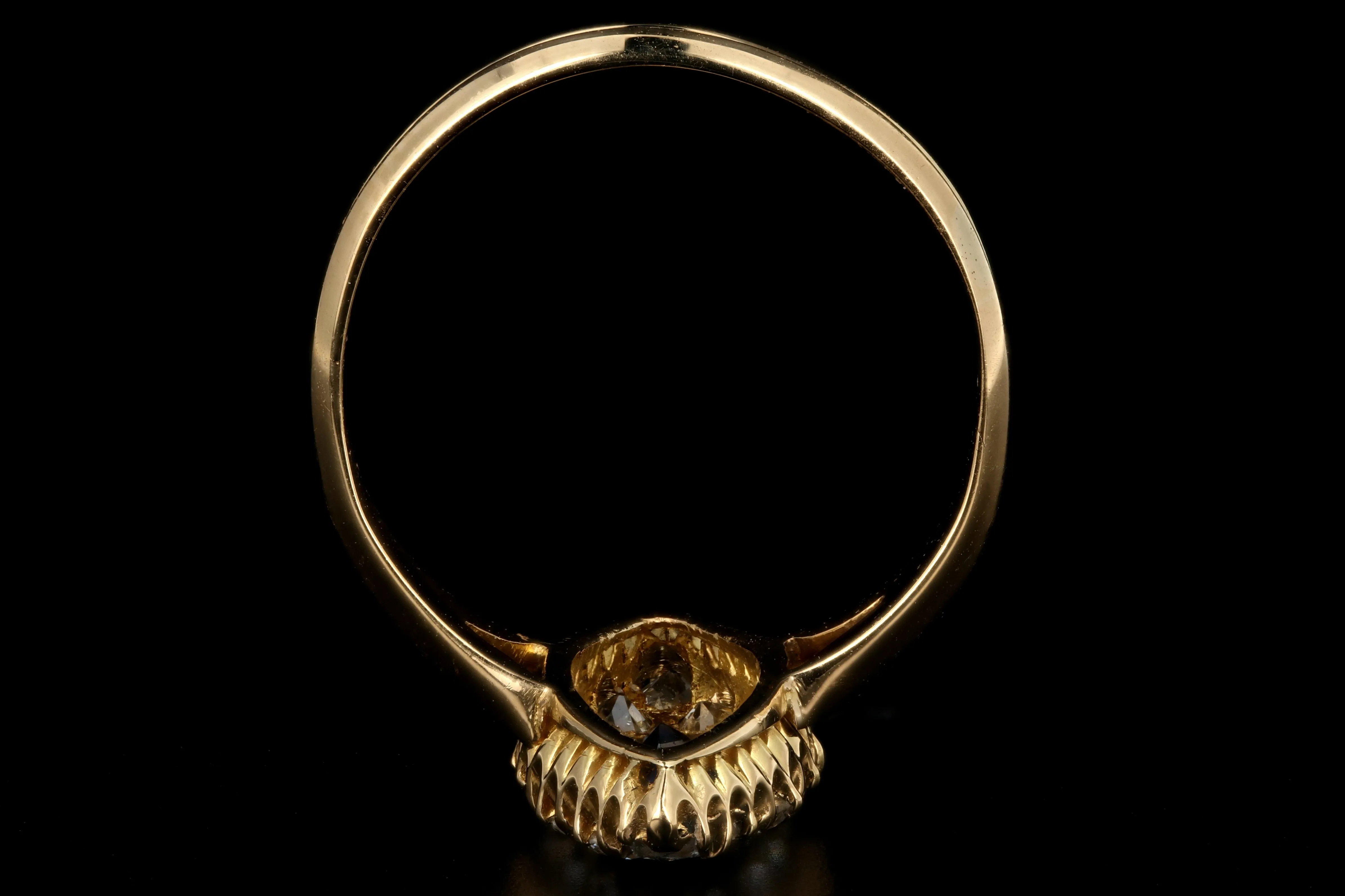 Victorian 18K Yellow Gold Diamond and Sapphire Navette Ring