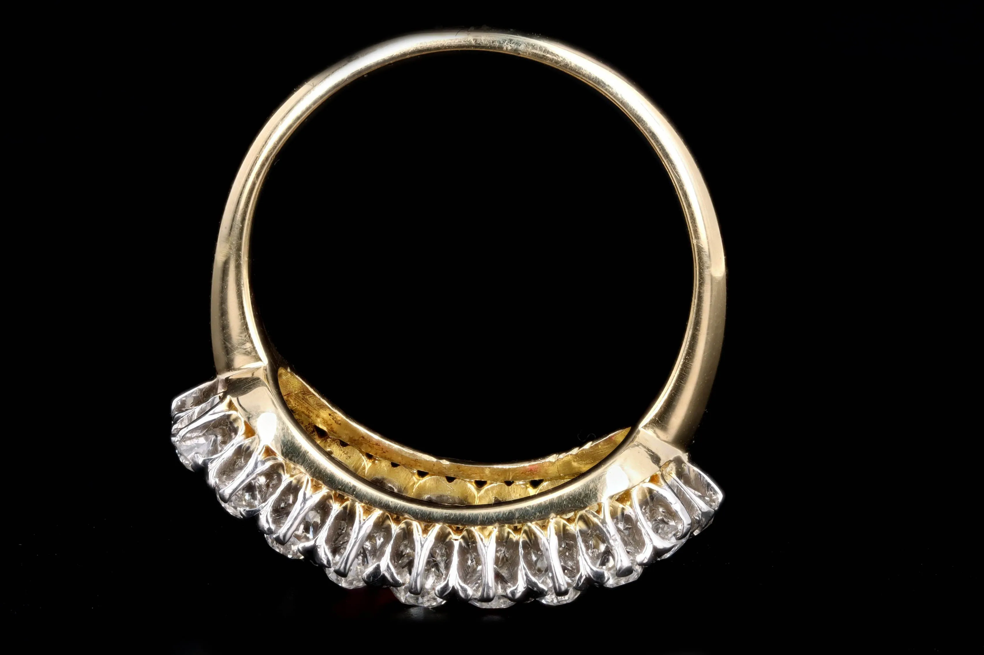 Victorian 18K Yellow Gold Four Round Natural Ruby & Old European Cut Diamond Ring