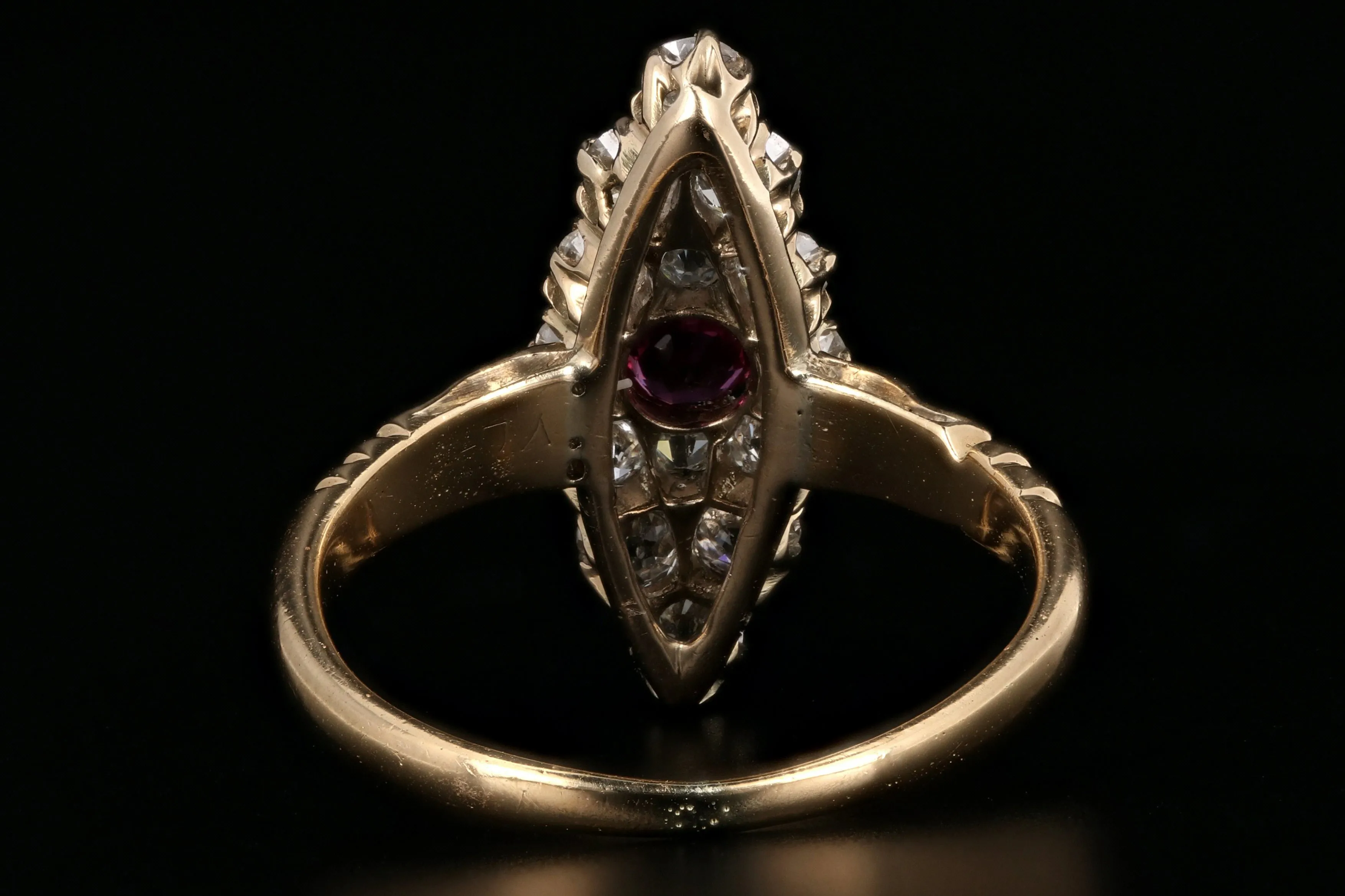 Victorian 18K Yellow Gold Ruby And Diamond Navette Ring