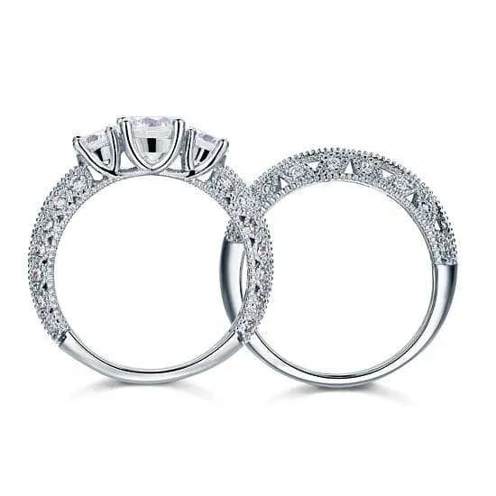 Victorian Art Deco 1.5 Carat Created Diamond Wedding Ring Set