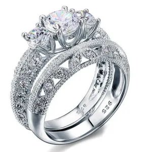 Victorian Art Deco 1.5 Carat Created Diamond Wedding Ring Set