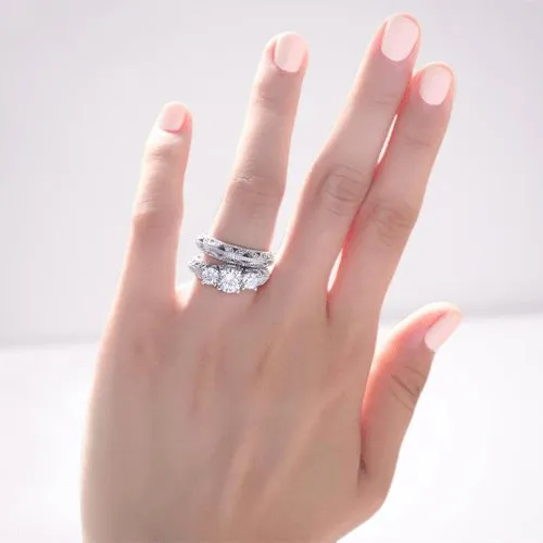 Victorian Art Deco 1.5 Carat Created Diamond Wedding Ring Set