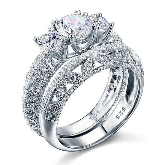 Victorian Art Deco 1.5 Carat Created Diamond Wedding Ring Set
