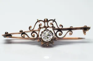 VICTORIAN GOLD BROOCH WITH CENTER OLD EUROPEAN CUT
