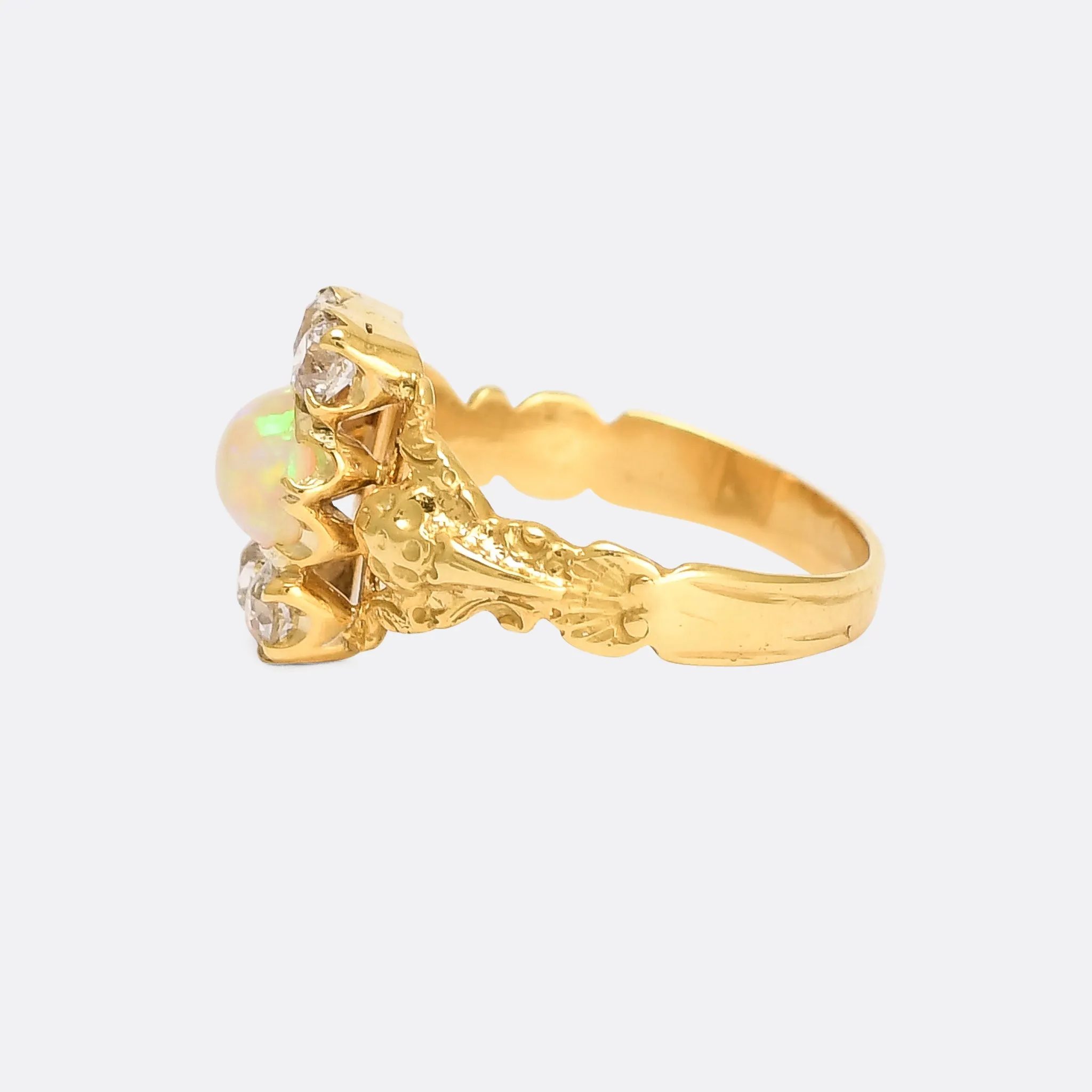 Victorian Opal & Old Cut Diamond Cluster Ring