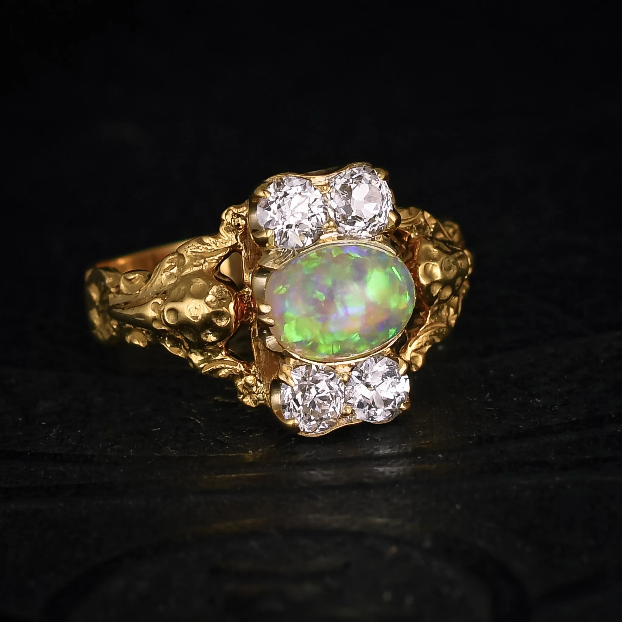Victorian Opal & Old Cut Diamond Cluster Ring